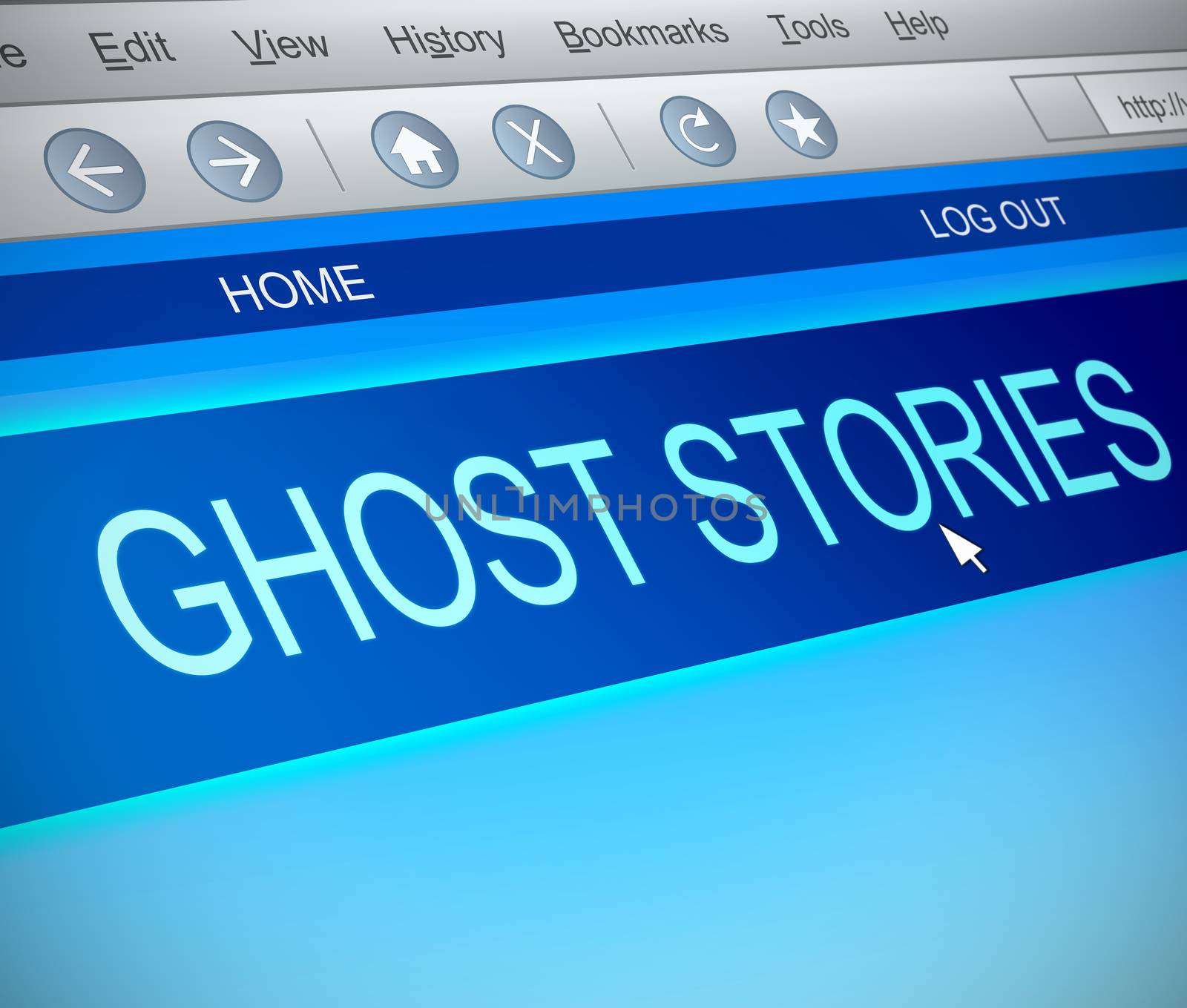 Illustration depicting a computer screen capture with a ghost stories concept.