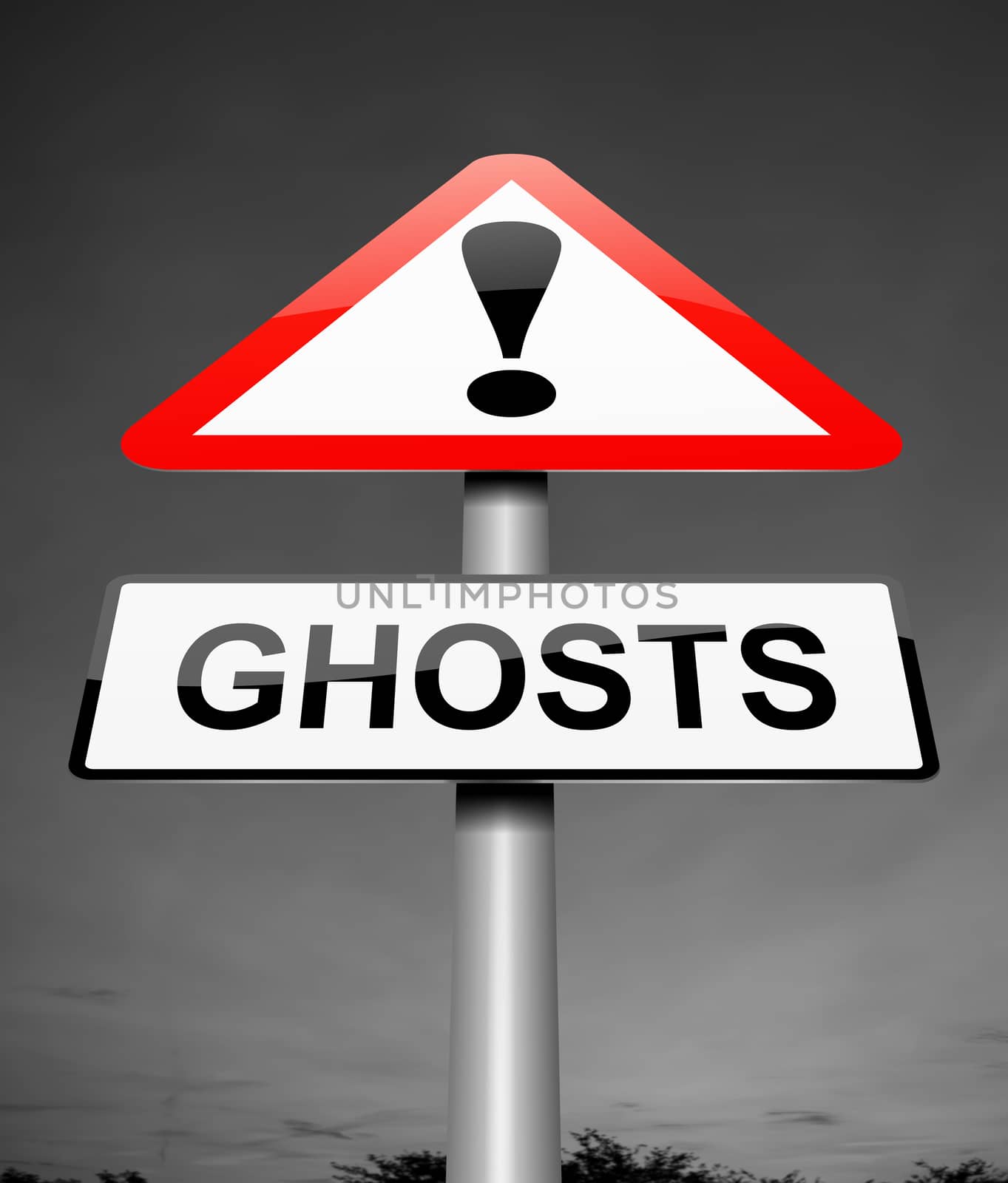 Illustration depicting a sign with a ghost concept.