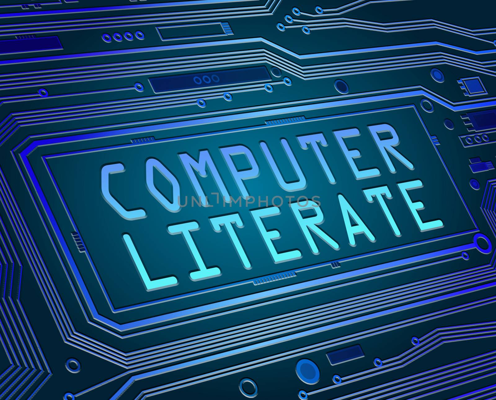 Abstract style illustration depicting printed circuit board components with a computer literate concept.