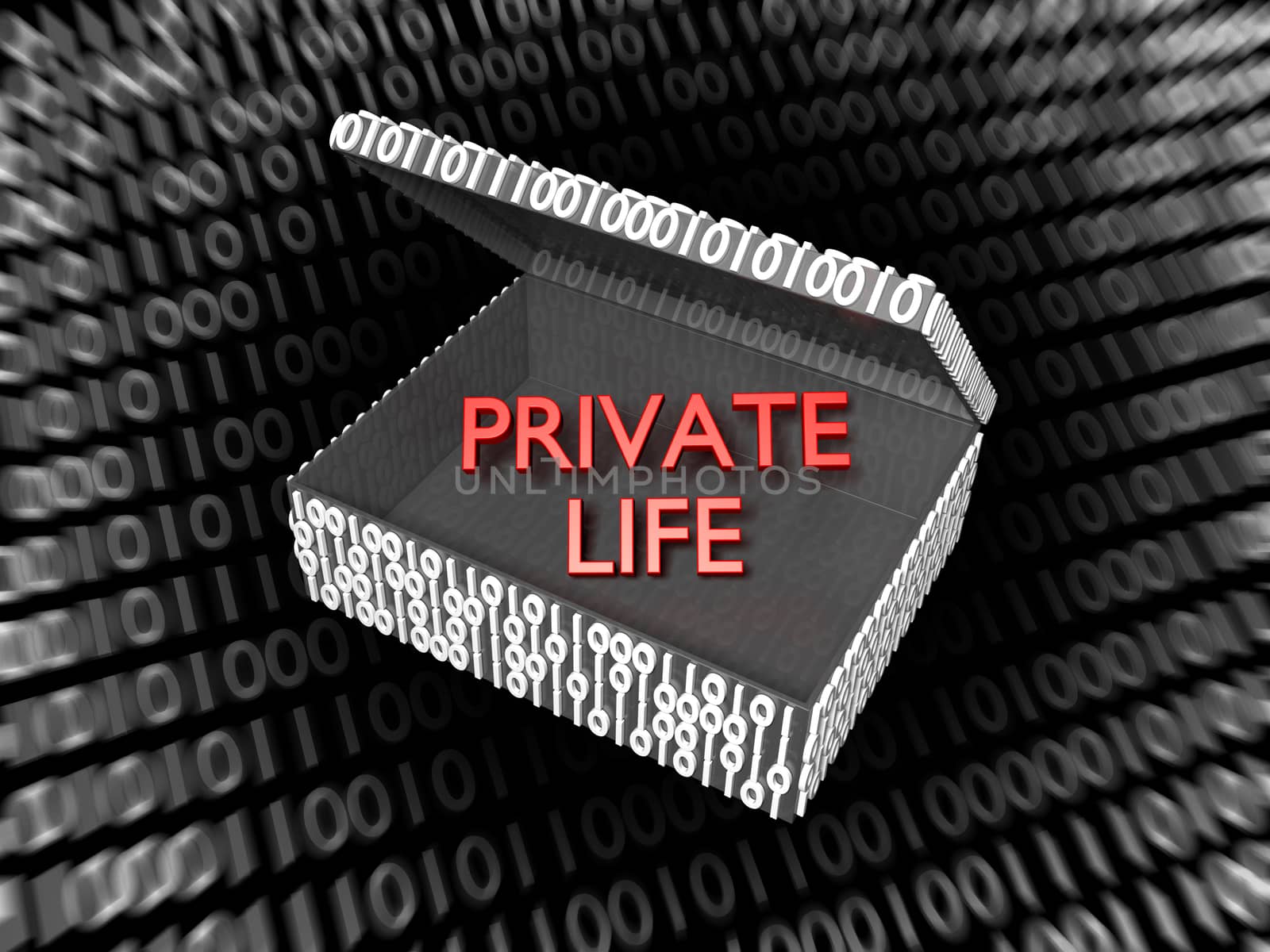 Private Life in a Digital Box with a binary digits background