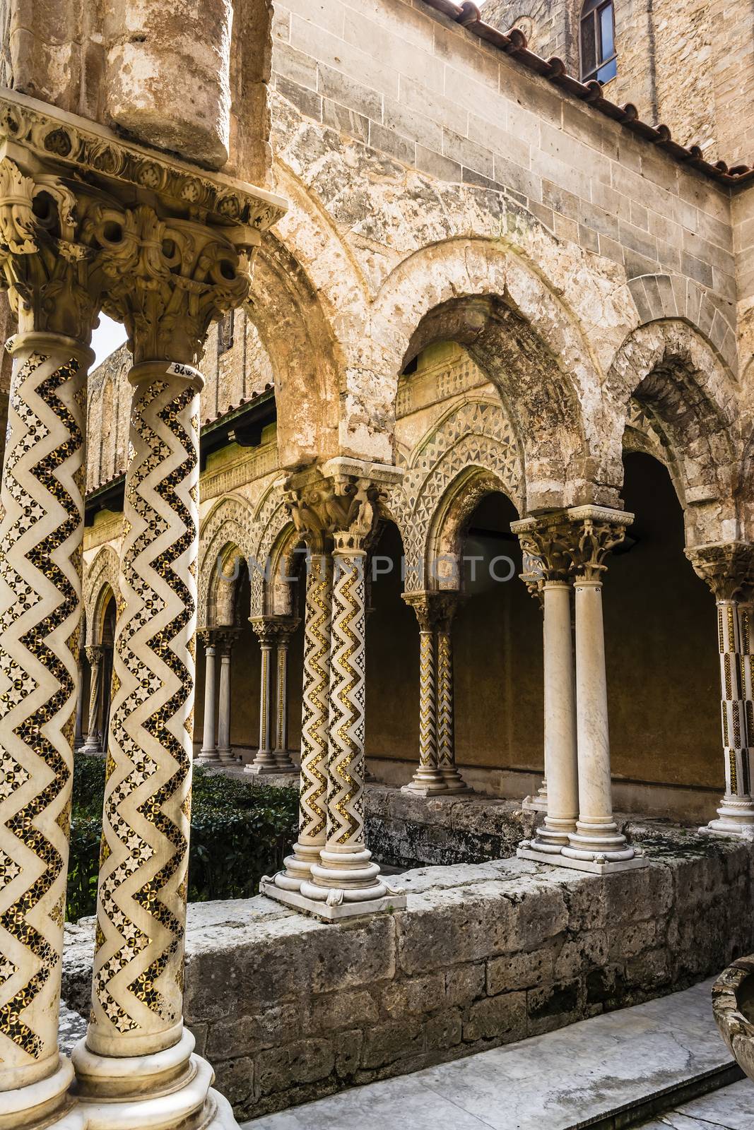 The cloister of the abbey of Monreale at Palermo, Sicily, Italy