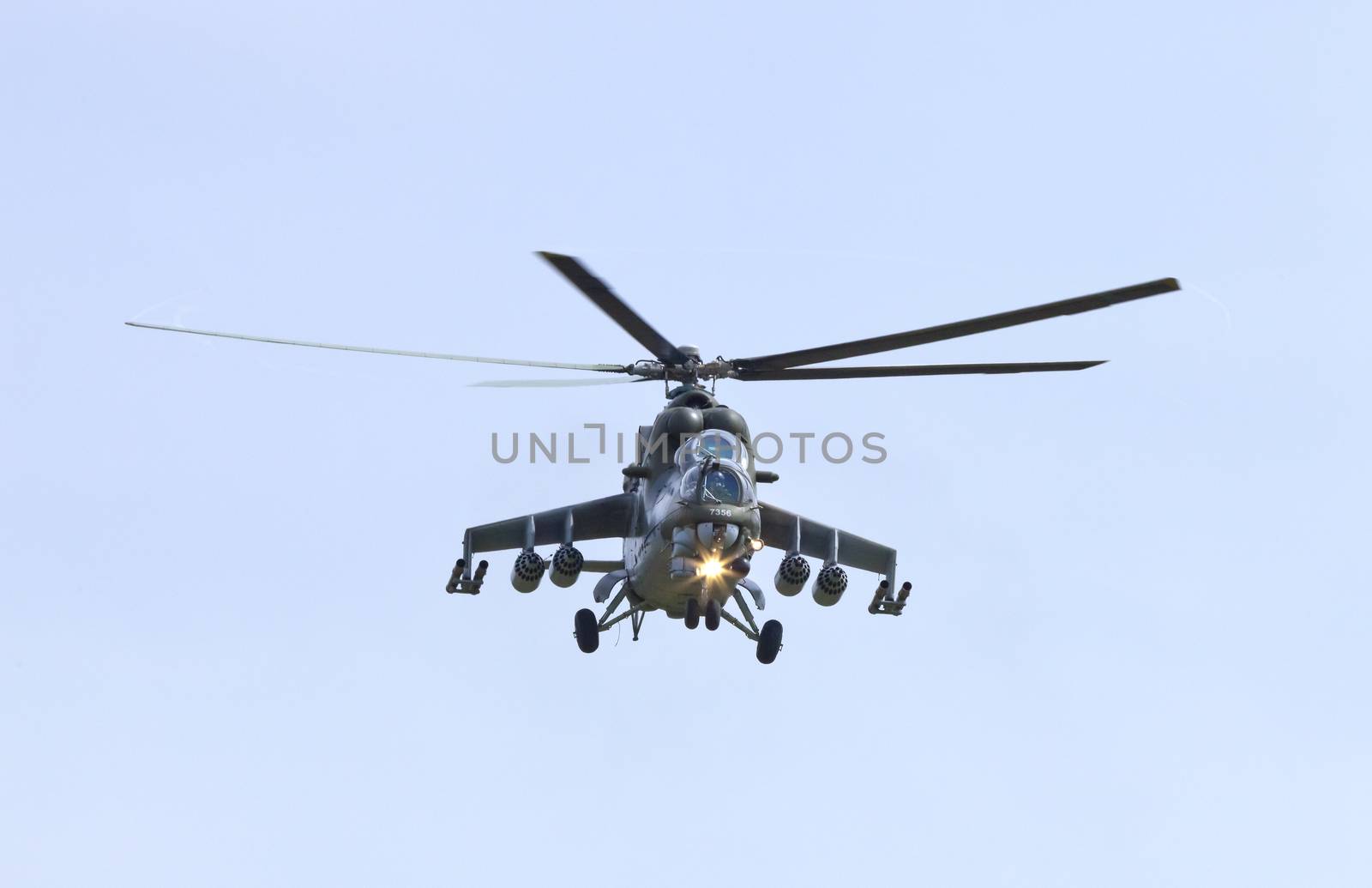 Plasy, Czech Republic- April 27, 2013 : The Airshow "The Day on Air" presents the Czech Army Fighter- Helicopter MI24V Hind