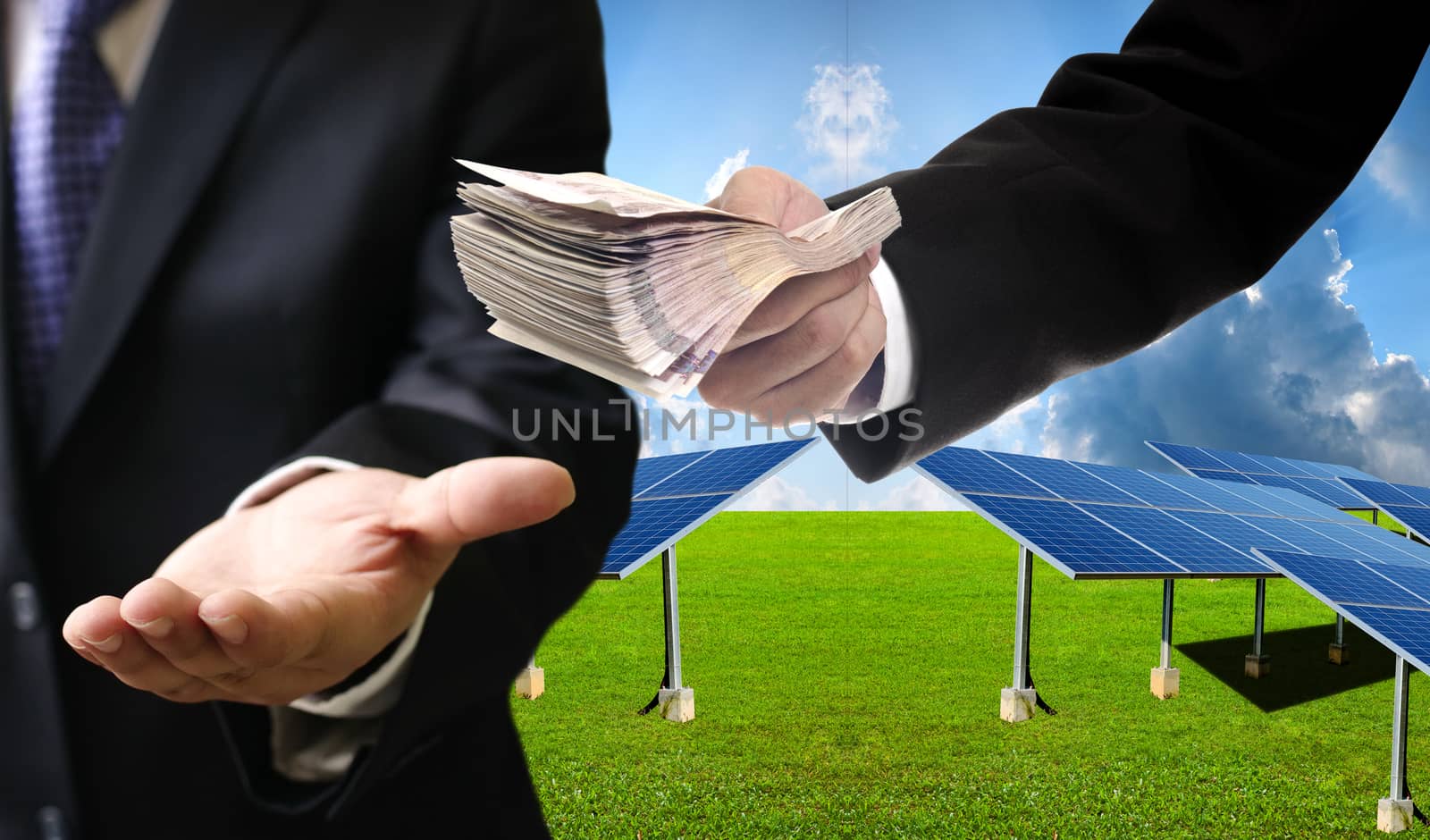 Investor pay for build solar farm to contractor concept by pixbox77