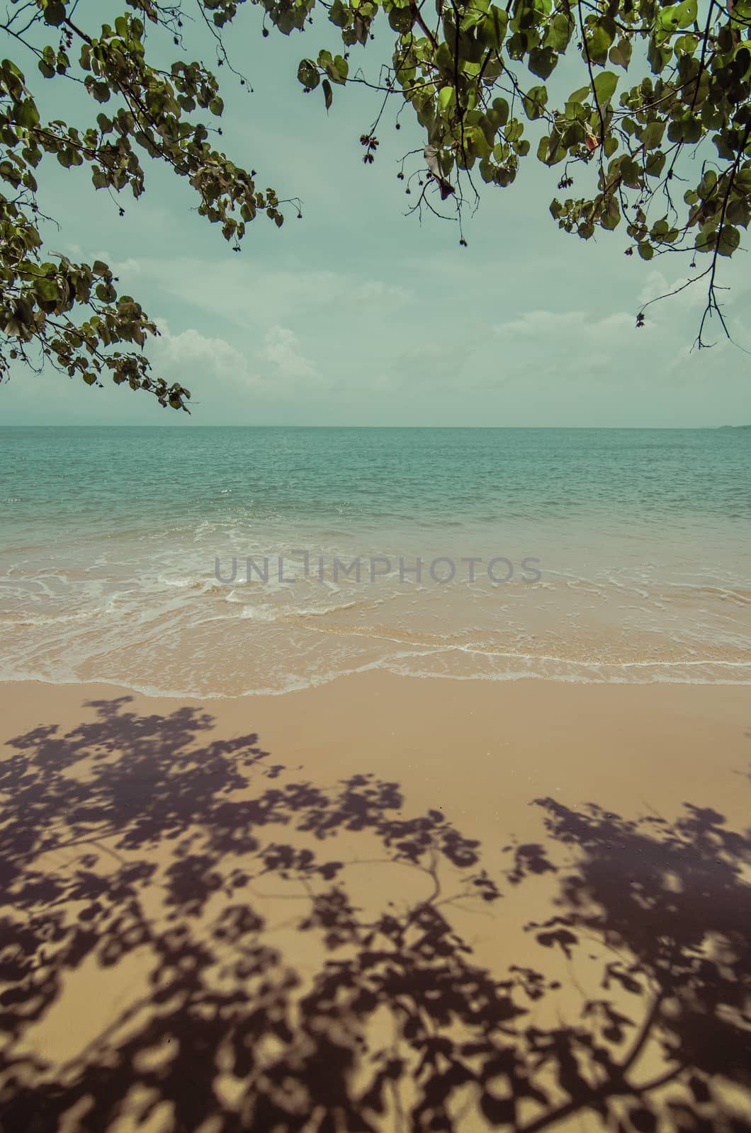 Nice beach with sea foam background in vintage color style