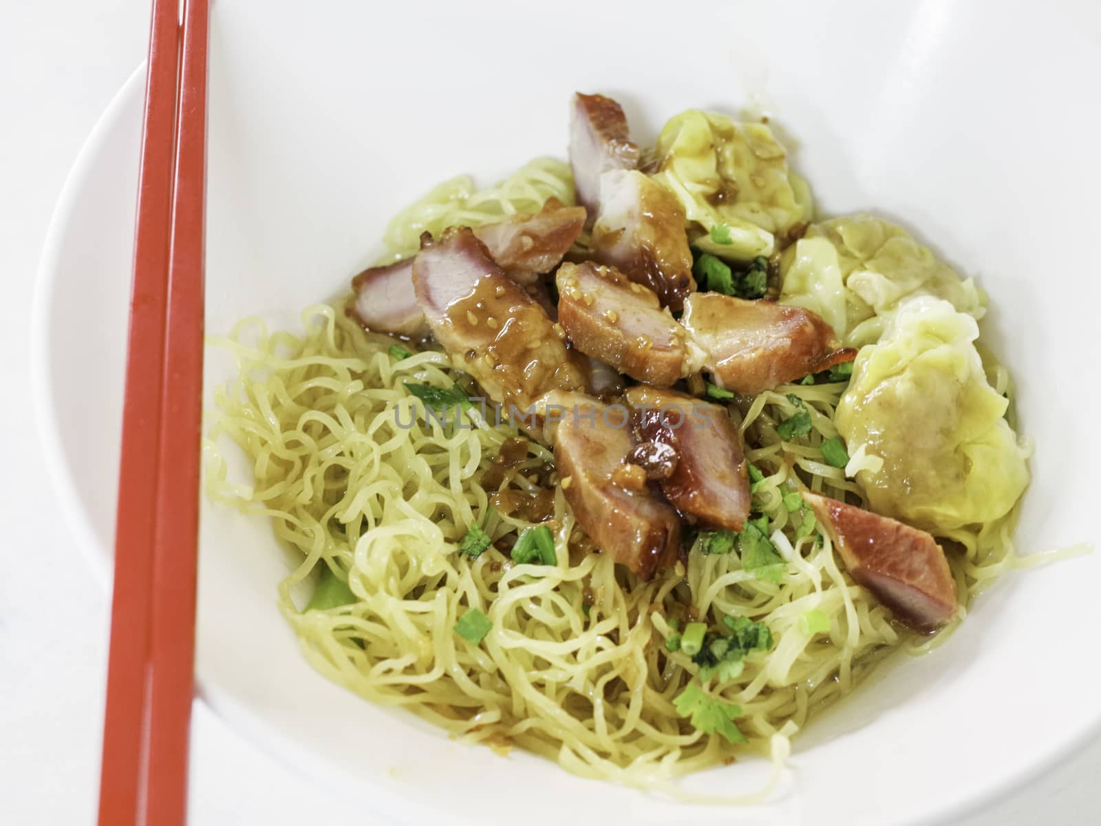 Egg noodle with barbecue pork in Chinese style