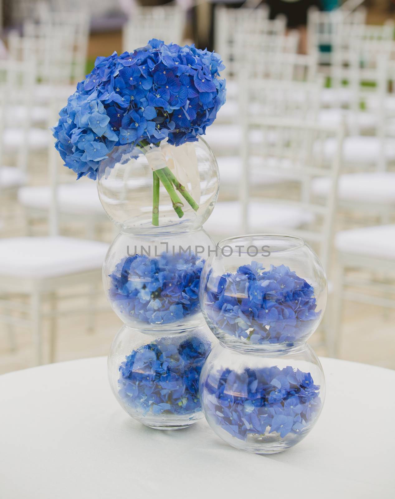 wedding set up in garden inside beach. Closeup of flowers