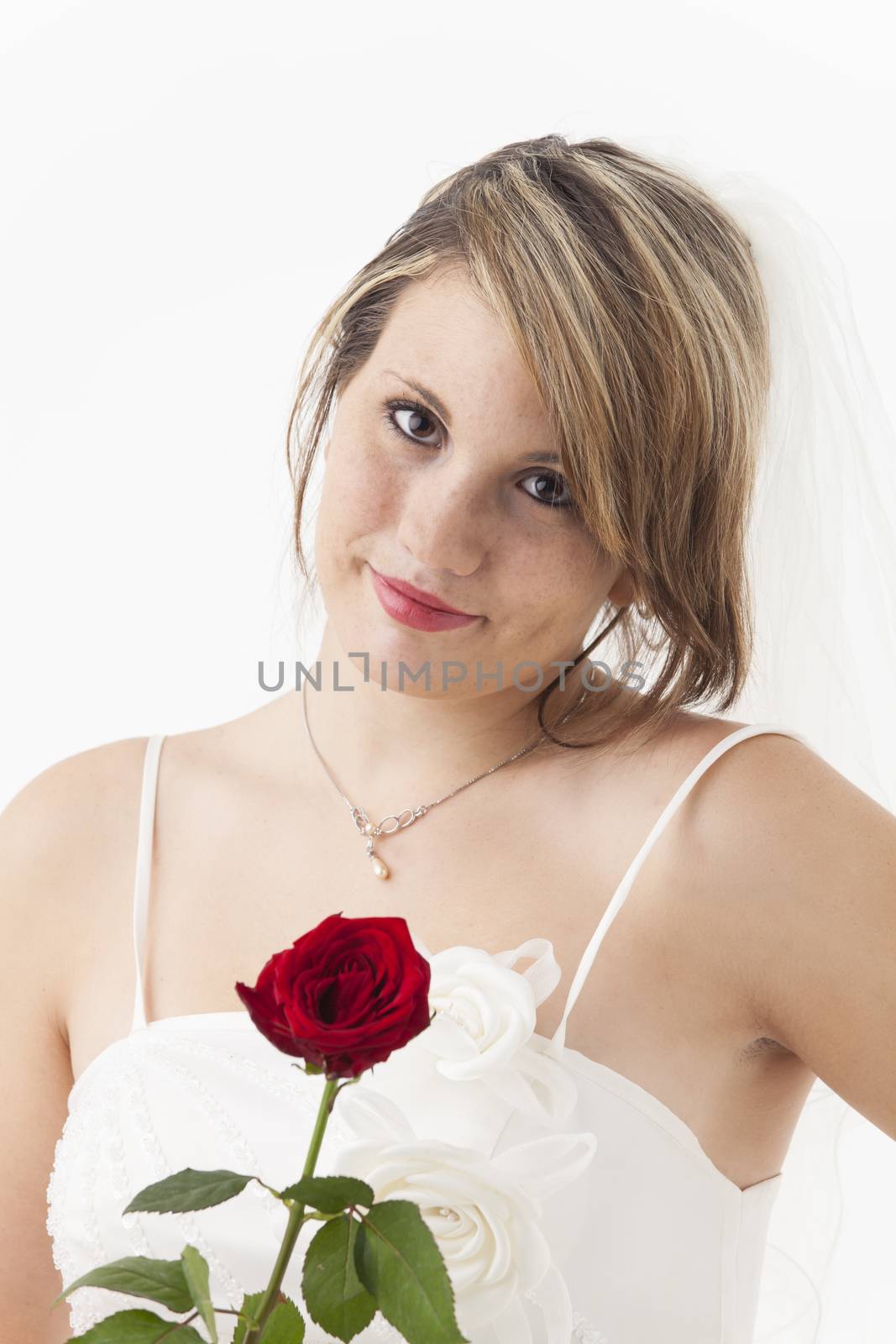 young bride with a red rose