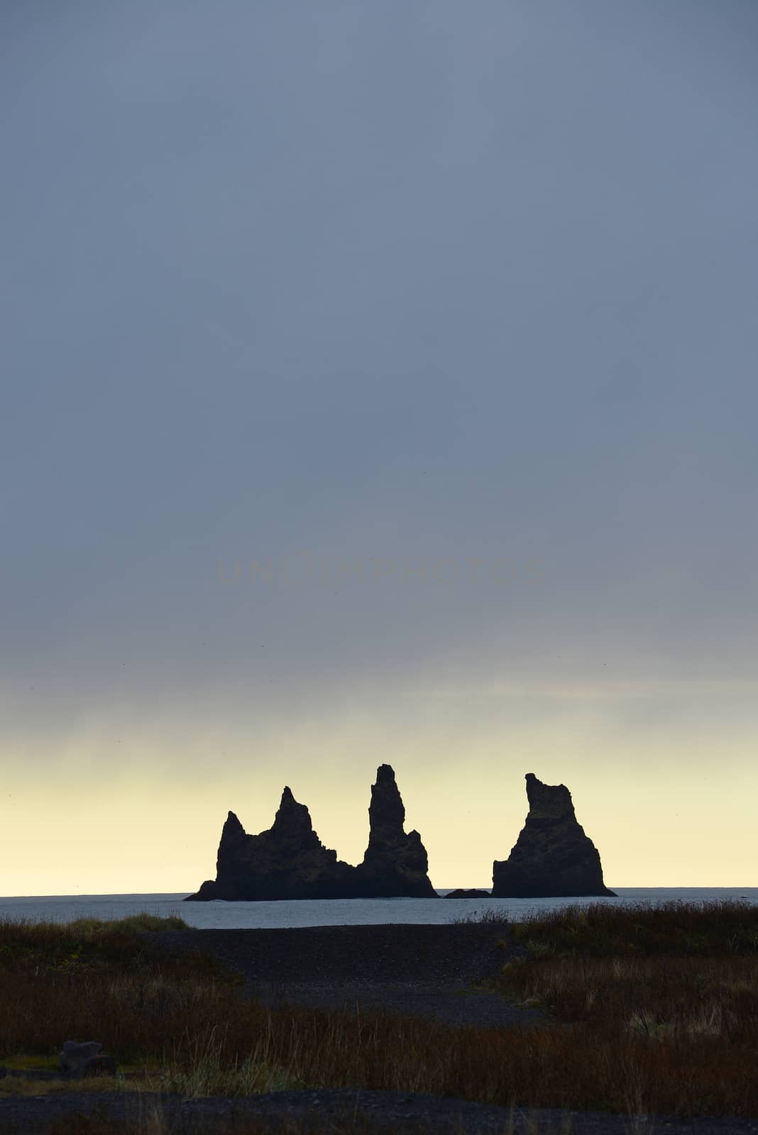 sea stack troll rock at vik in iceland