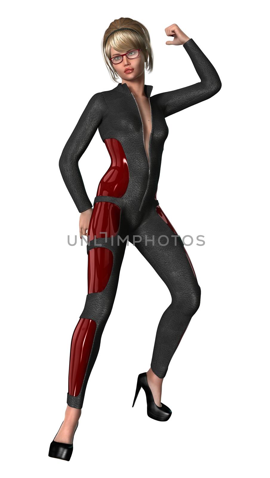 3D digital render of a beautiful female super hero isolated on white background