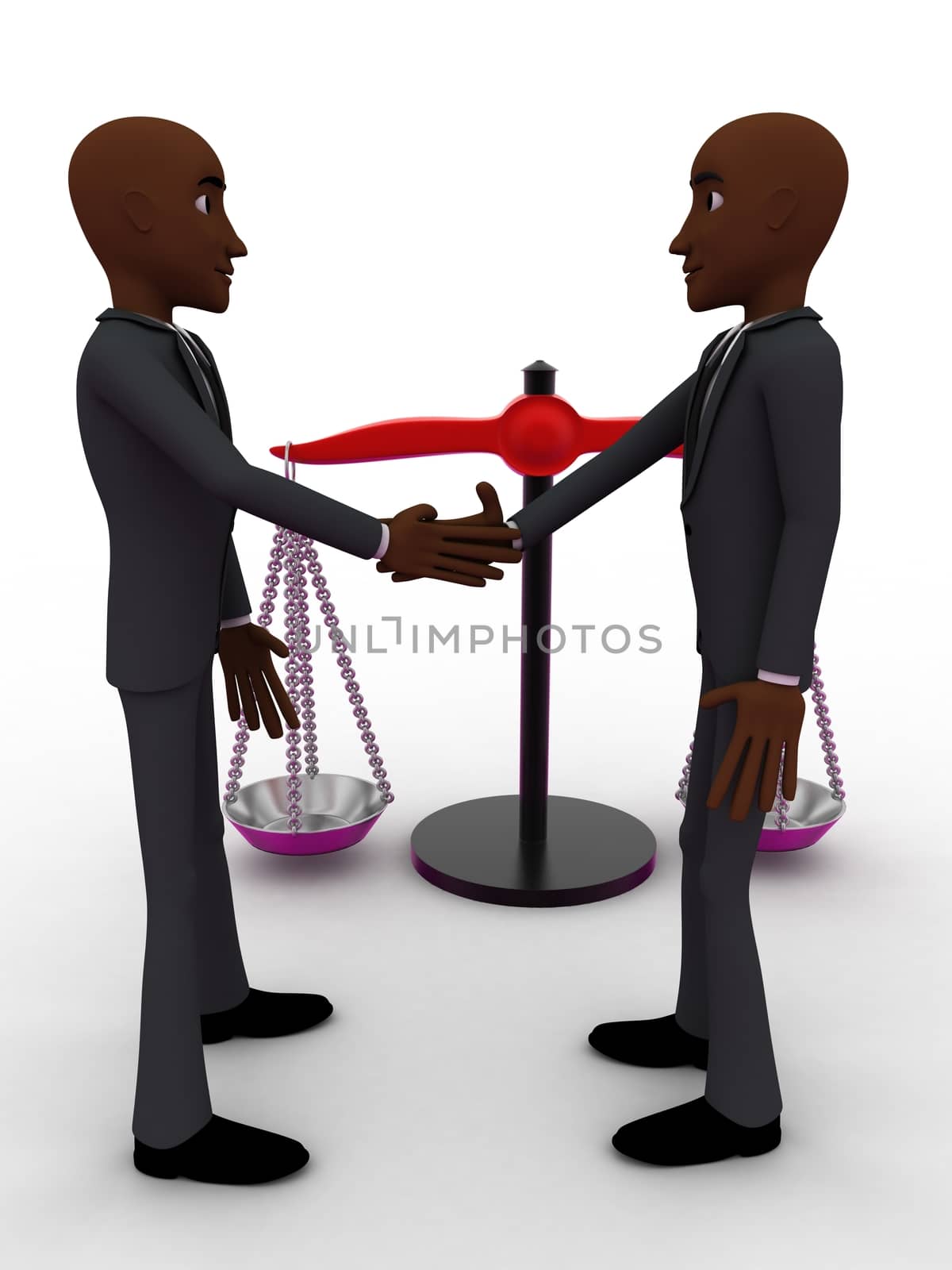 3d men shaking hands with weight balance scale concept by touchmenithin@gmail.com