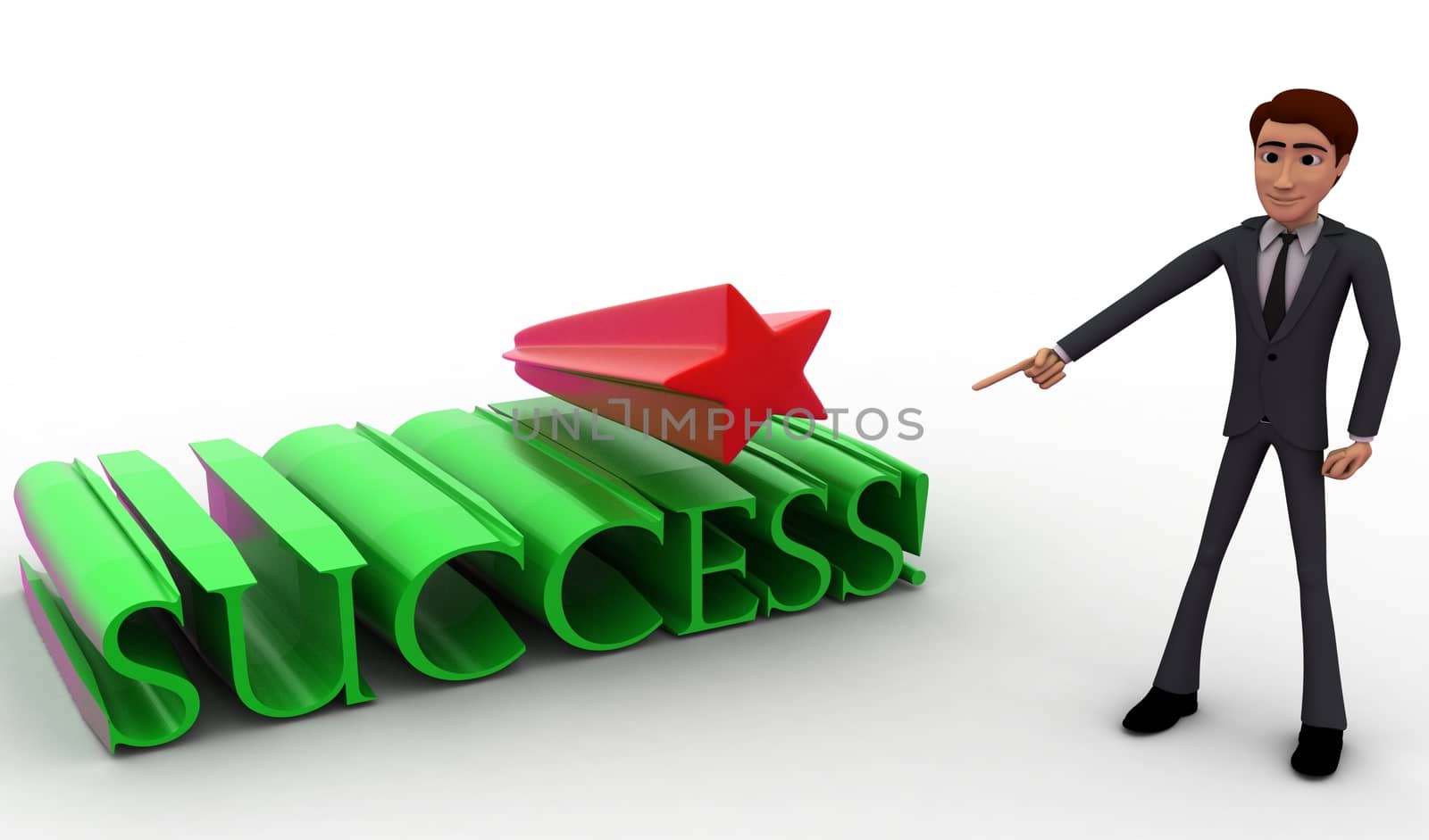 3d man with success and star concept on white background,  side angle view