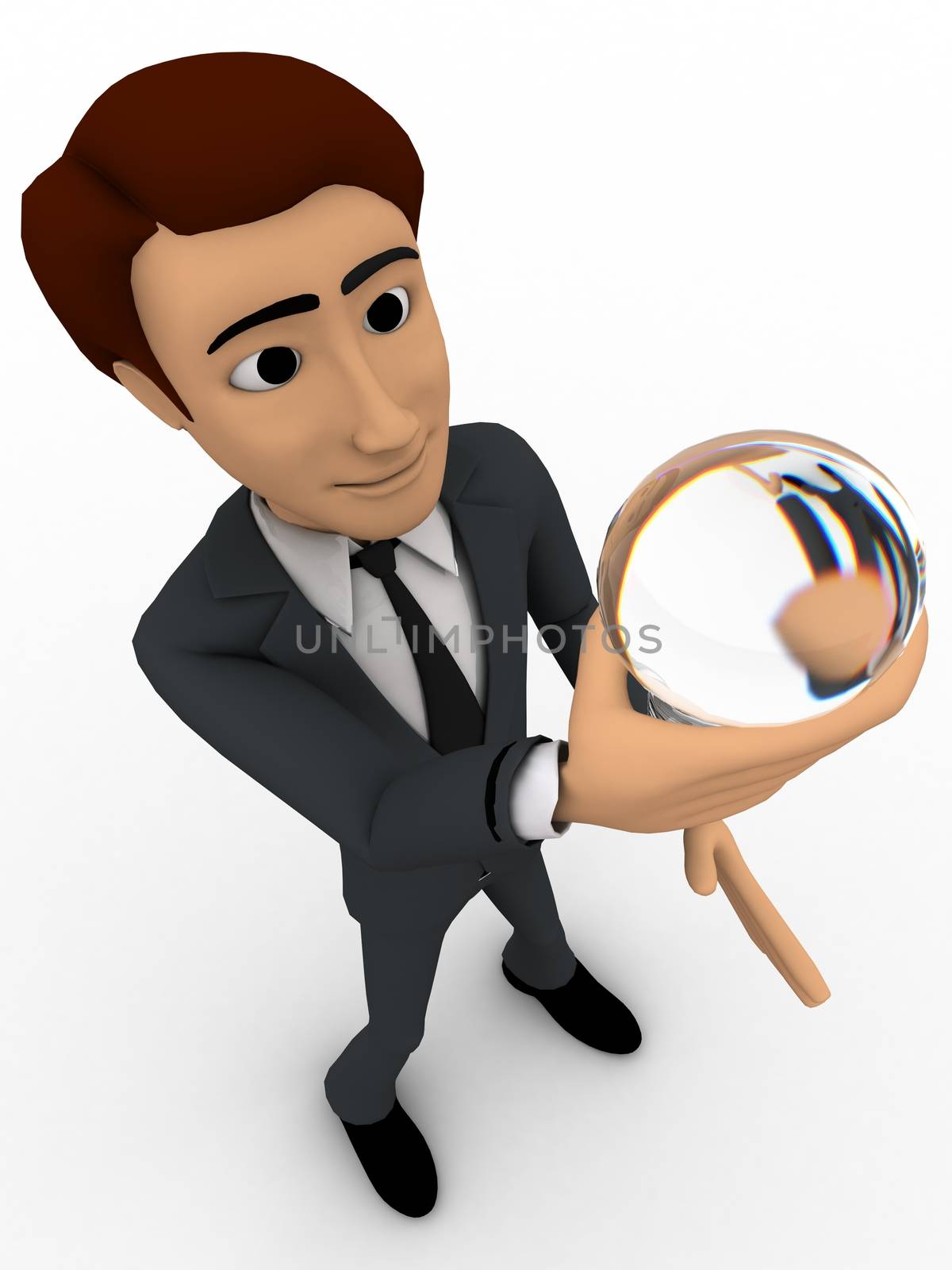 3d man holding sphere of glass in hand and watching it concept by touchmenithin@gmail.com