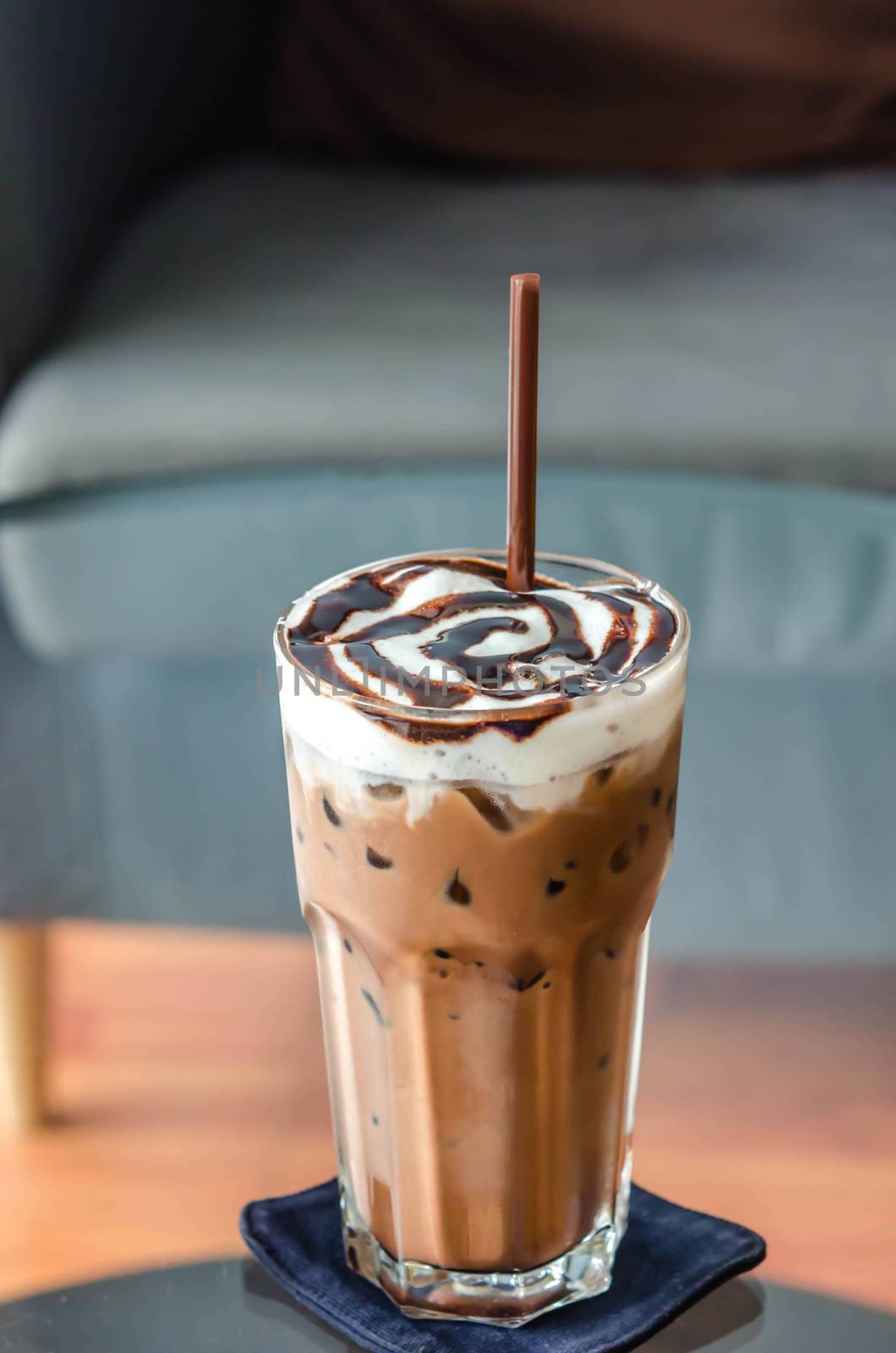 Iced Mocha Coffee in glass on the table