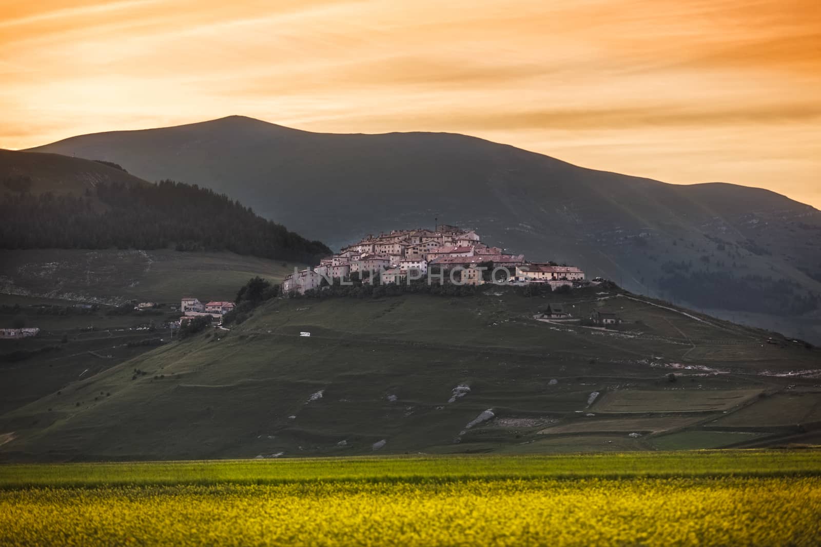Castelluccio di Norcia at sunset, Umbria, Italy by fisfra