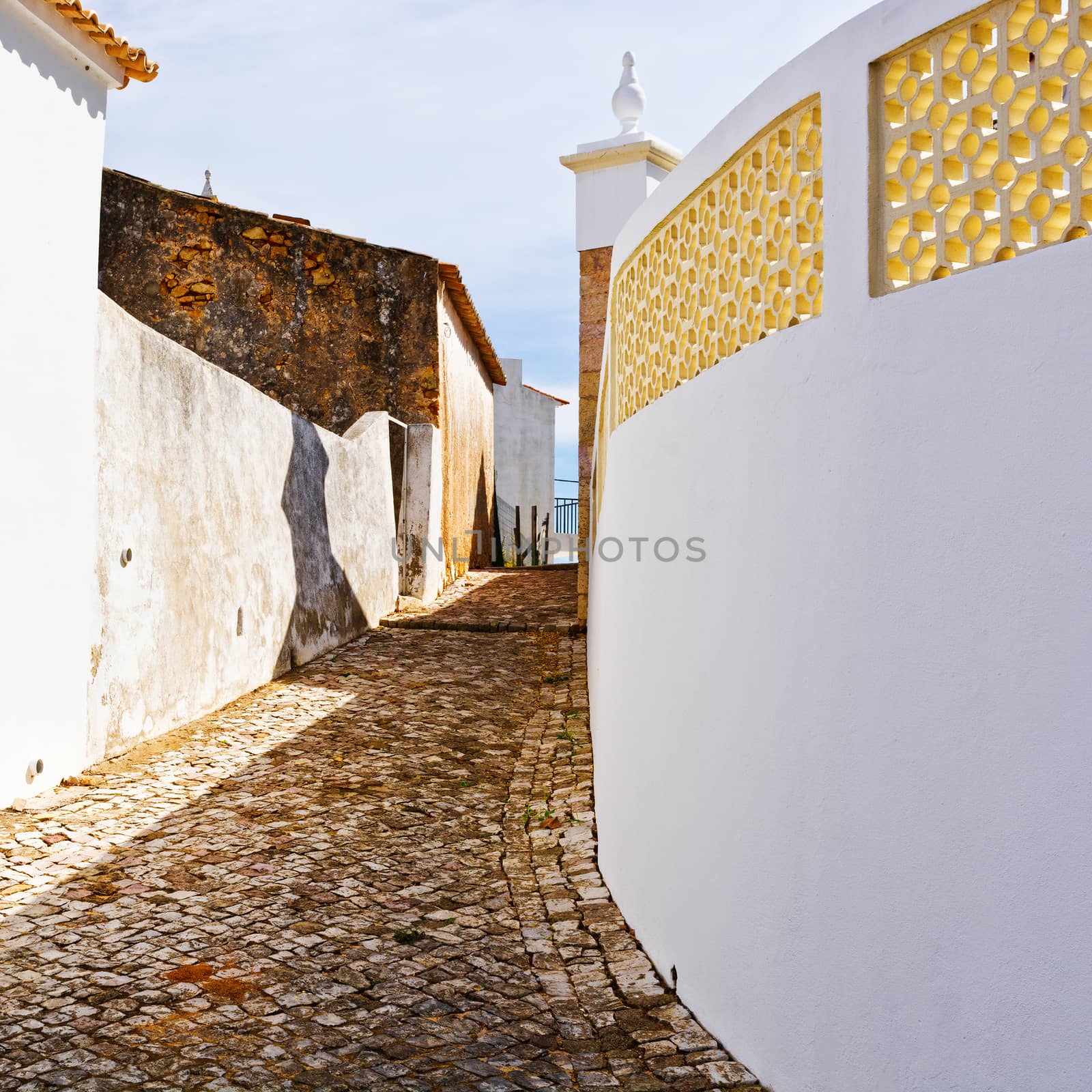 Narrow Street in the Medieval Portuguese City of Albufeira, Instagram Effect