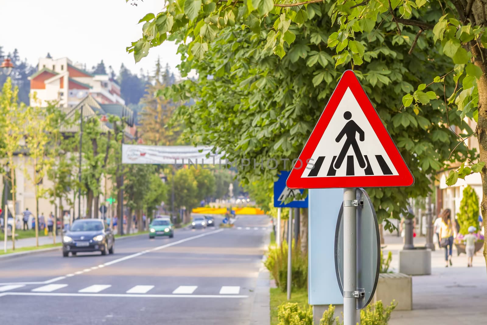 warning sign for pedestrian crossing by manaemedia