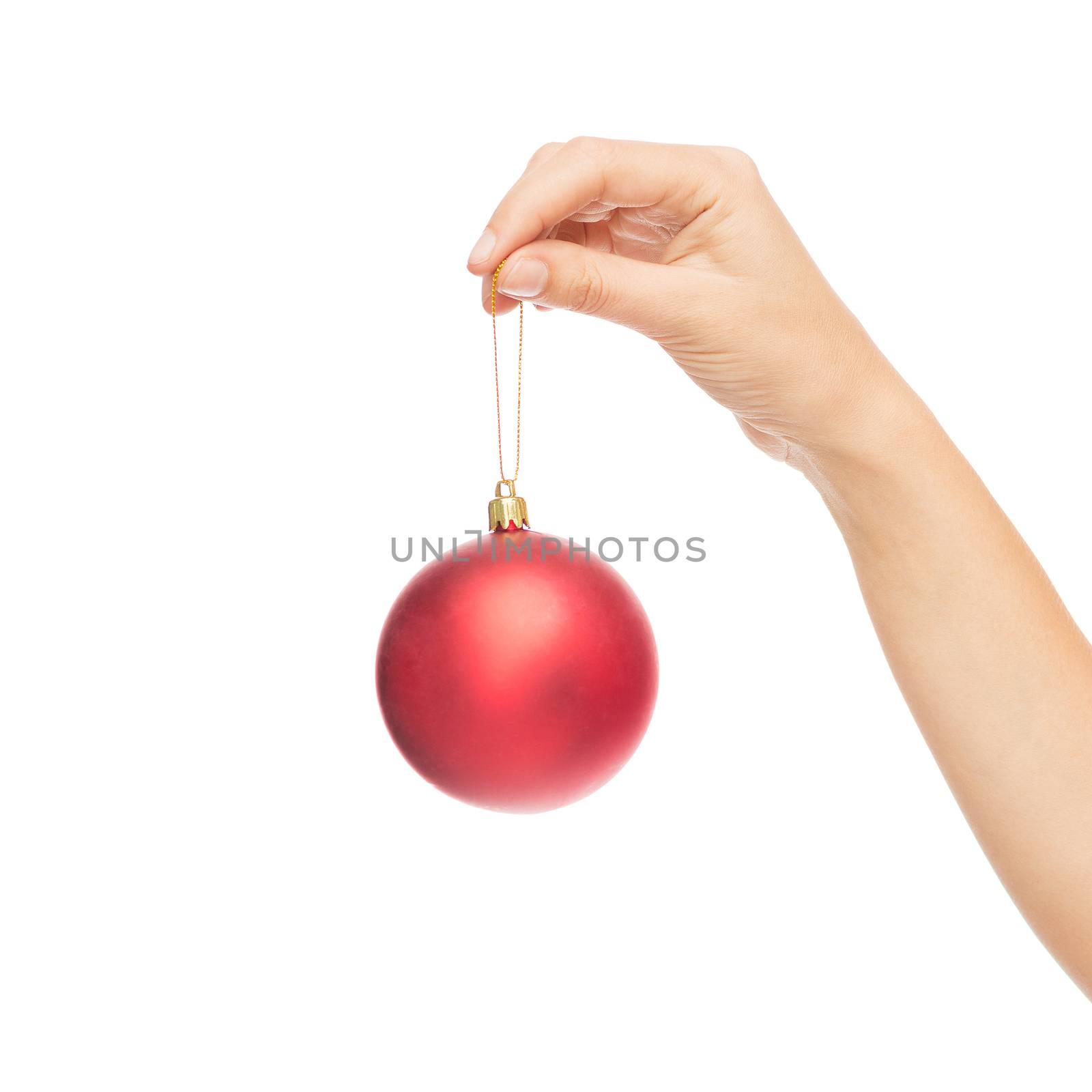 close up of woman in sweater with christmas ball by dolgachov