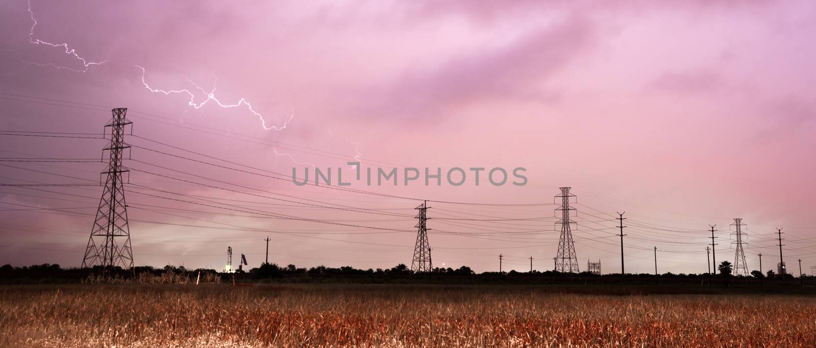 Deep South Thunderstorm Lightning Strike over Power Lines Poles by ChrisBoswell