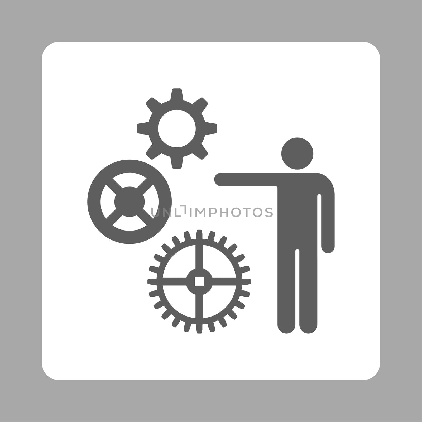 Project icon. Glyph style is dark gray and white colors, flat square rounded button, silver background.