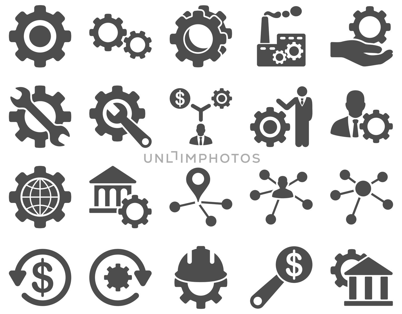 Settings and Tools Icons. Glyph set style is flat images, gray color, isolated on a white background.