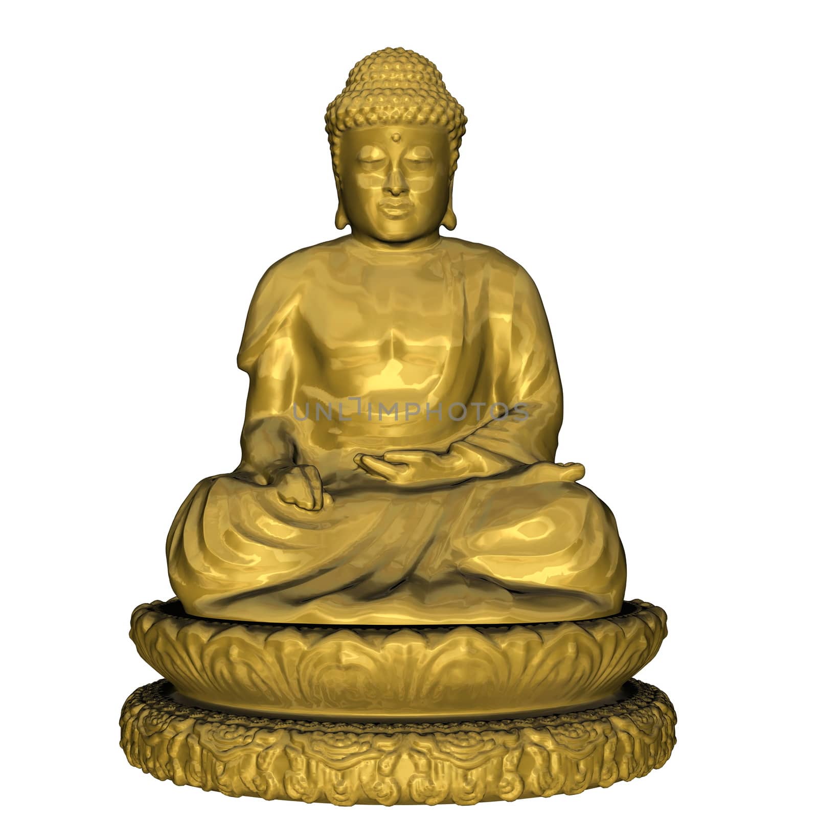 Golden buddha meditating isolated in white background - 3D render