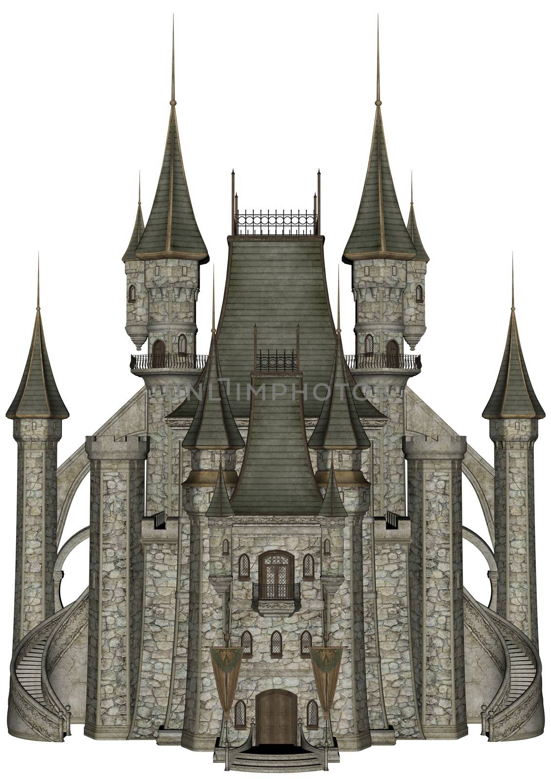 Beautiful detailed castle isolated in white background - 3D render