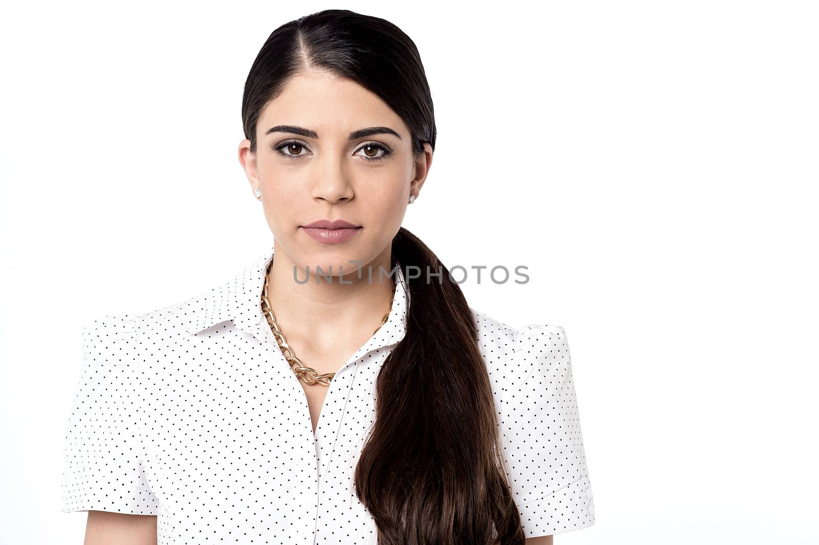 Portrait of a beautiful woman posing isolated over white