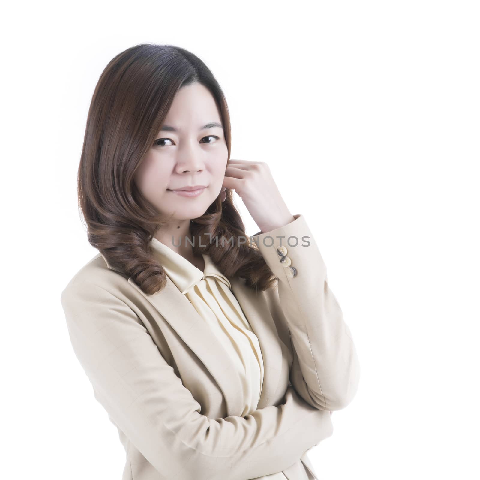 Asian woman in business office concept on white background