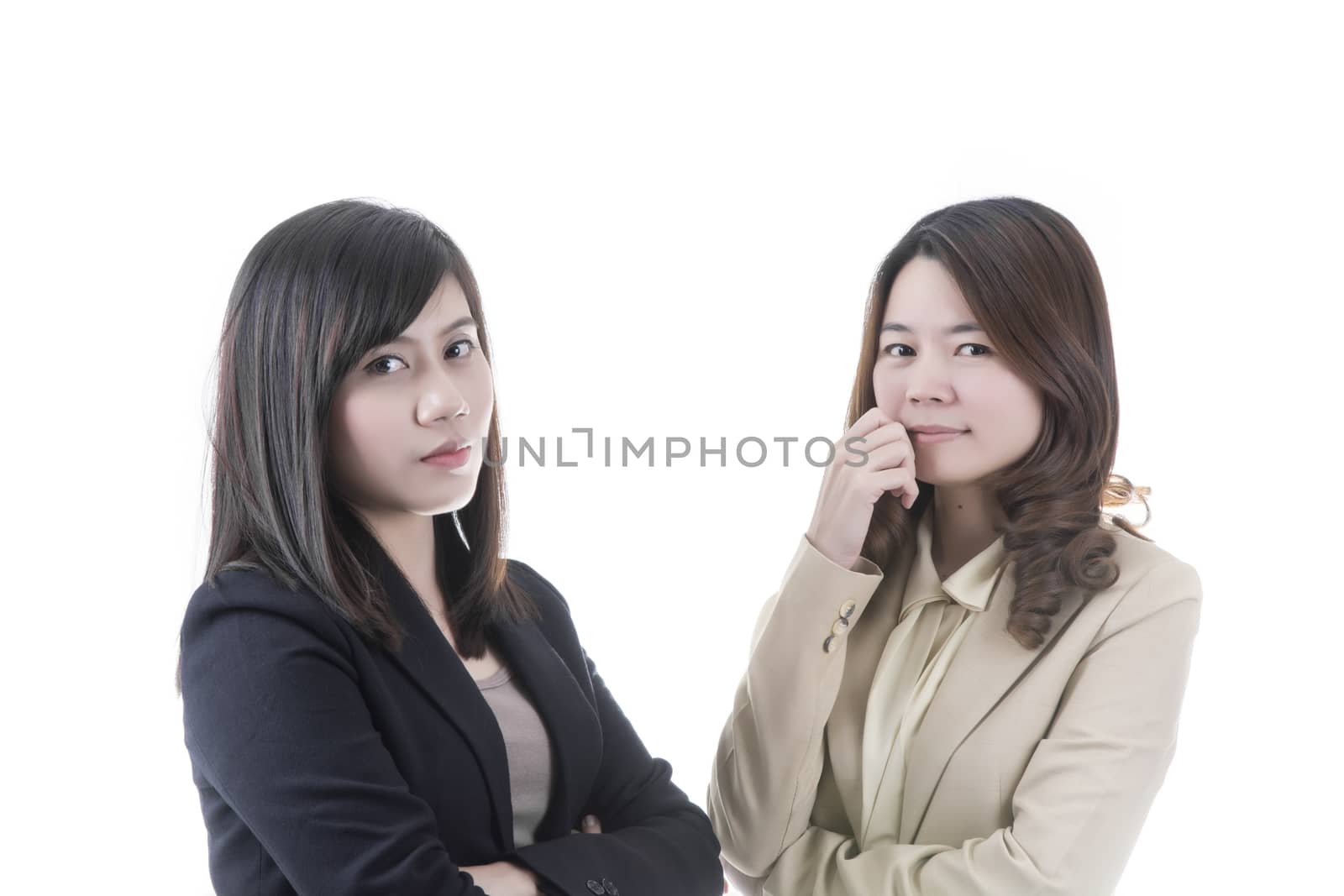 Two asian business in office on white background
