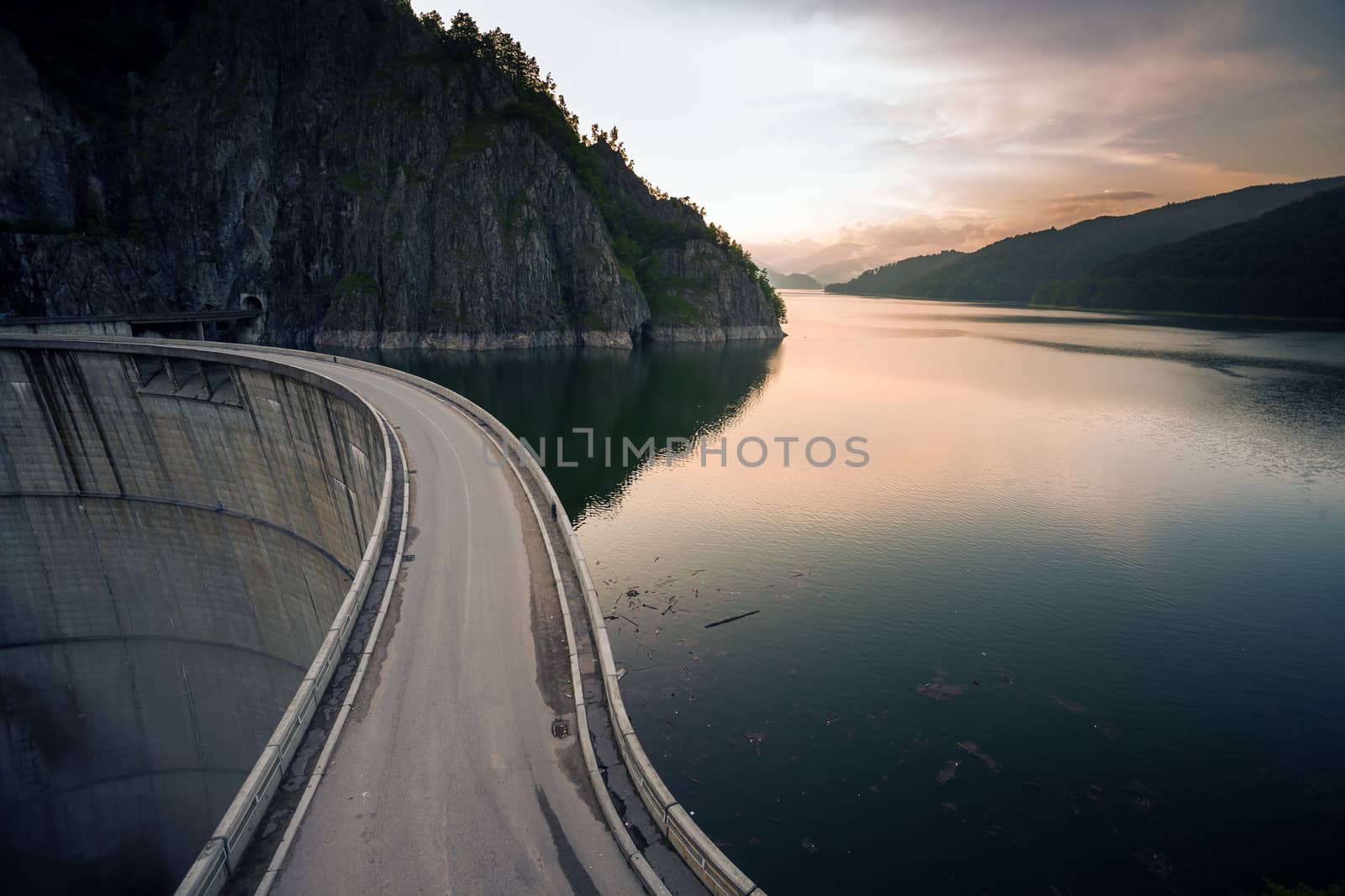 Artificial Lake behind the Bicaz Dam at sunset, Romania