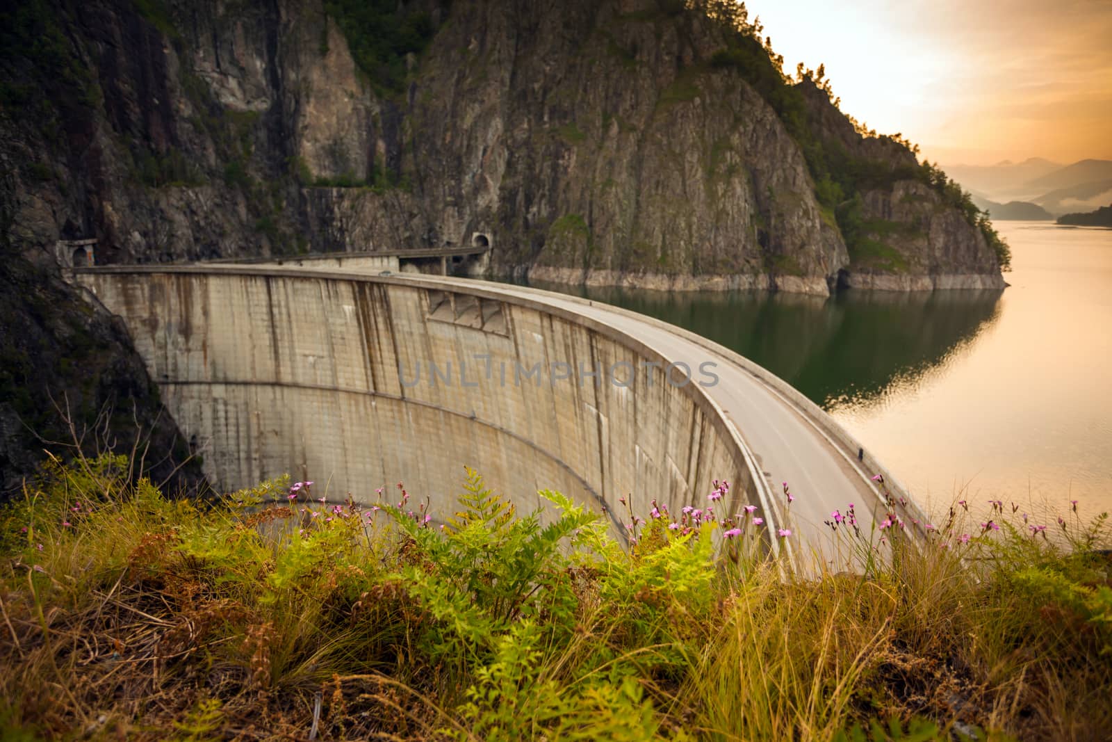 Artificial Lake behind the Bicaz Dam at sunset, Romania