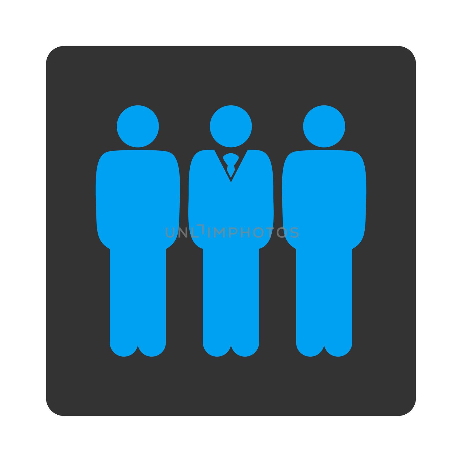 Management icon. This flat rounded square button uses blue and gray colors and isolated on a white background.