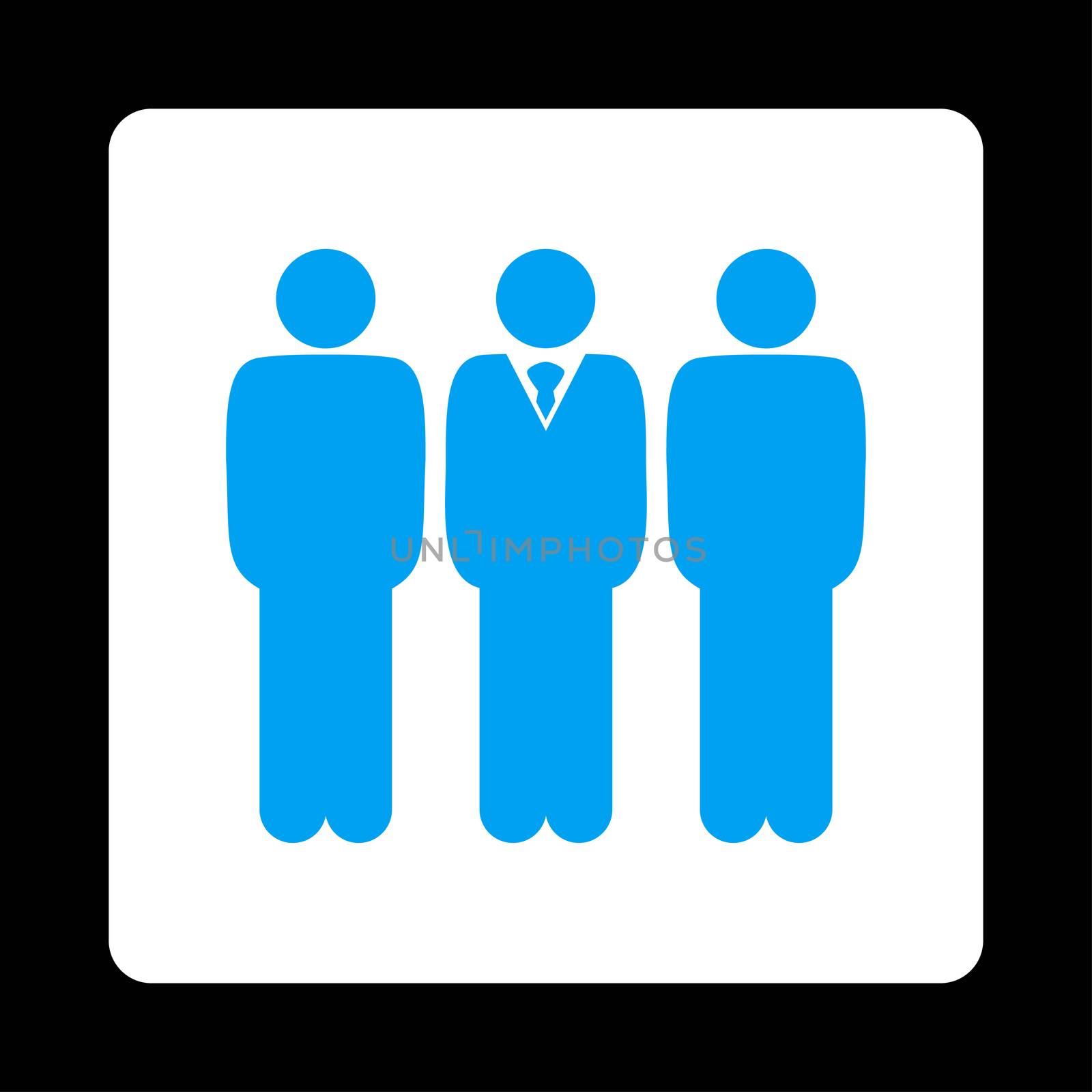 Management icon. This flat rounded square button uses blue and white colors and isolated on a black background.