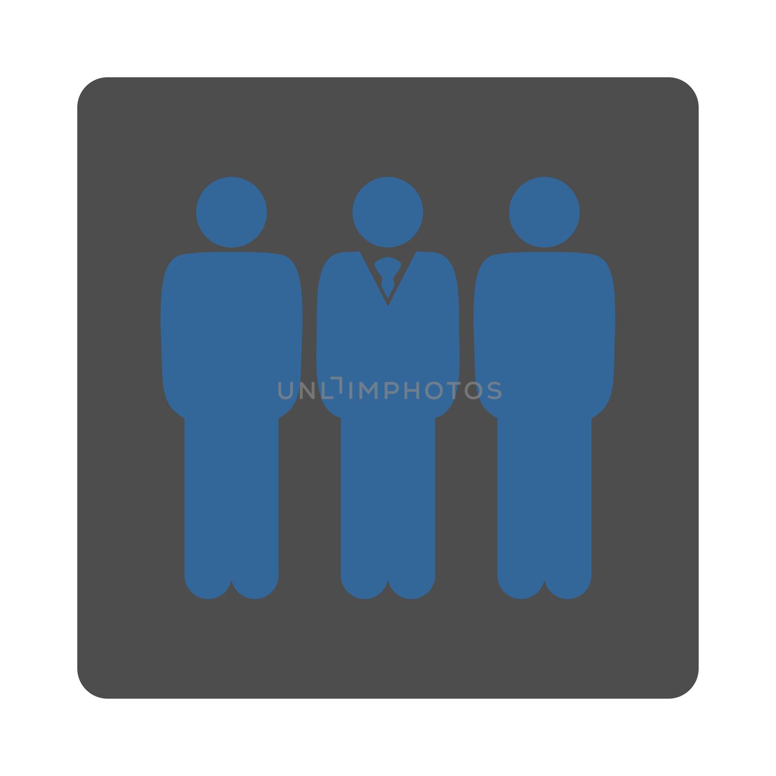 Management icon. This flat rounded square button uses cobalt and gray colors and isolated on a white background.