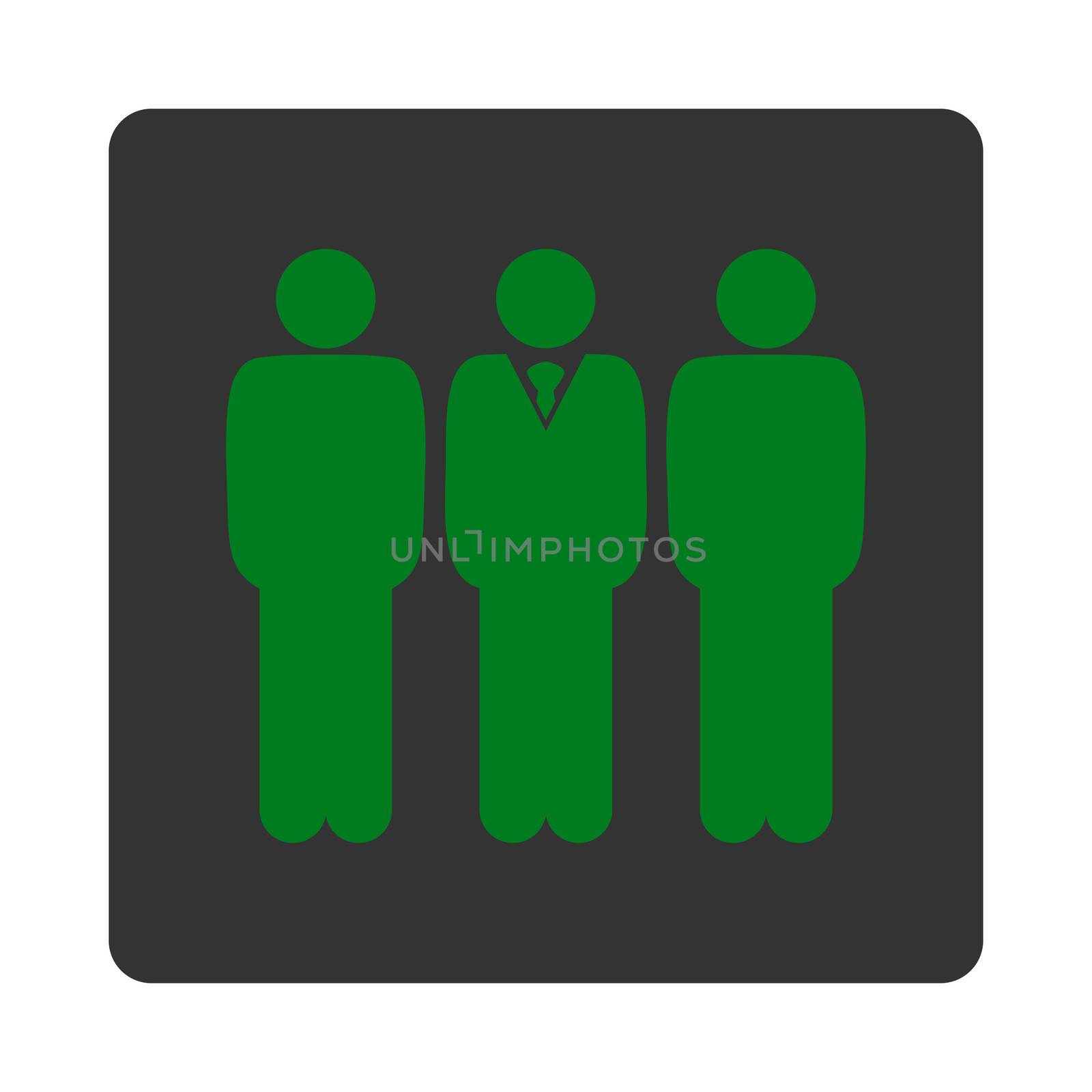 Management icon. This flat rounded square button uses green and gray colors and isolated on a white background.