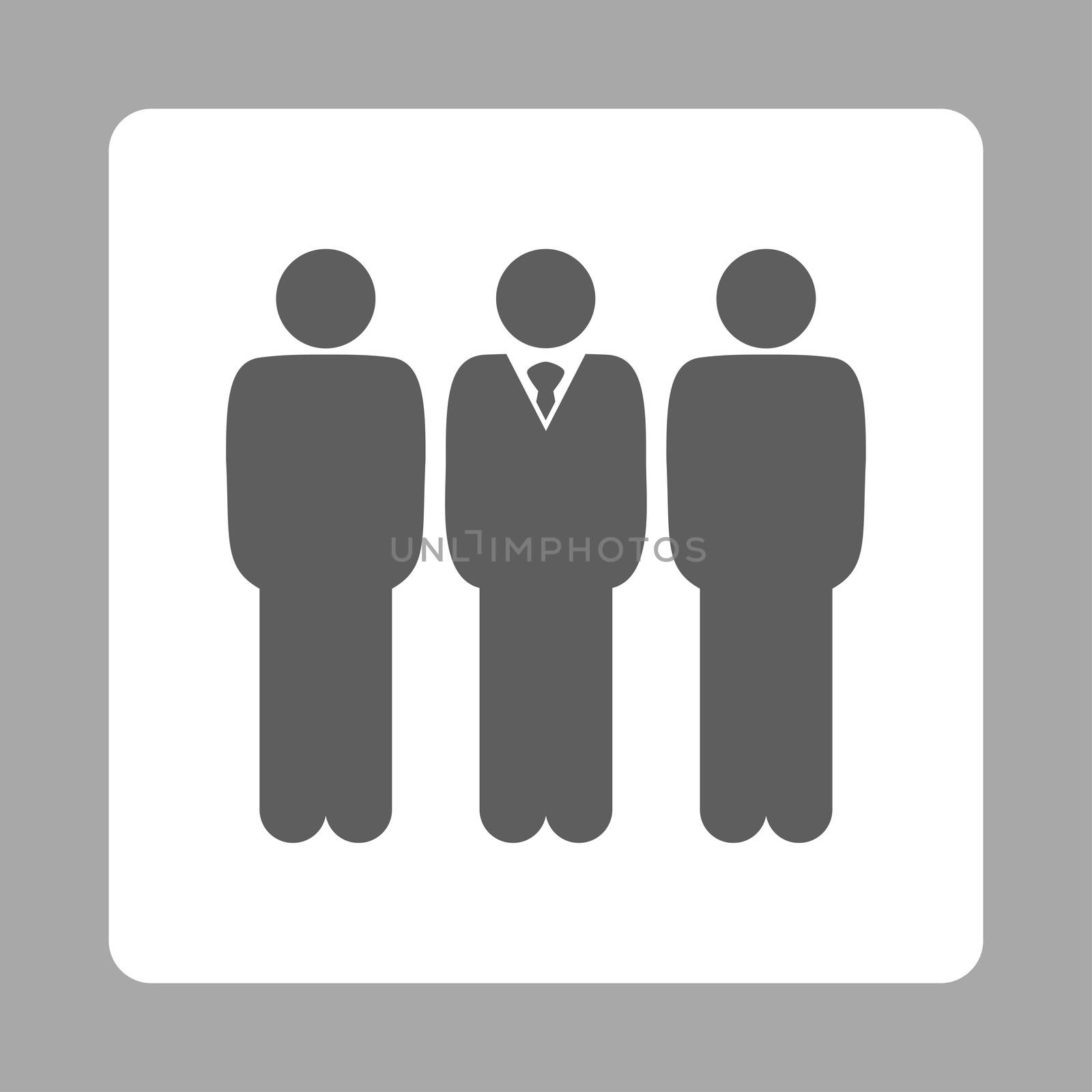 Management icon. This flat rounded square button uses dark gray and white colors and isolated on a silver background.