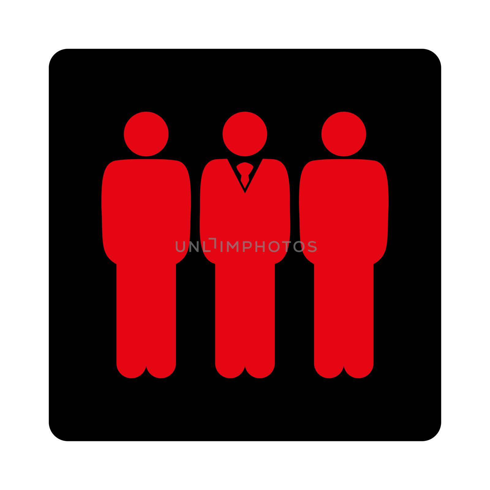 Management icon. This flat rounded square button uses intensive red and black colors and isolated on a white background.