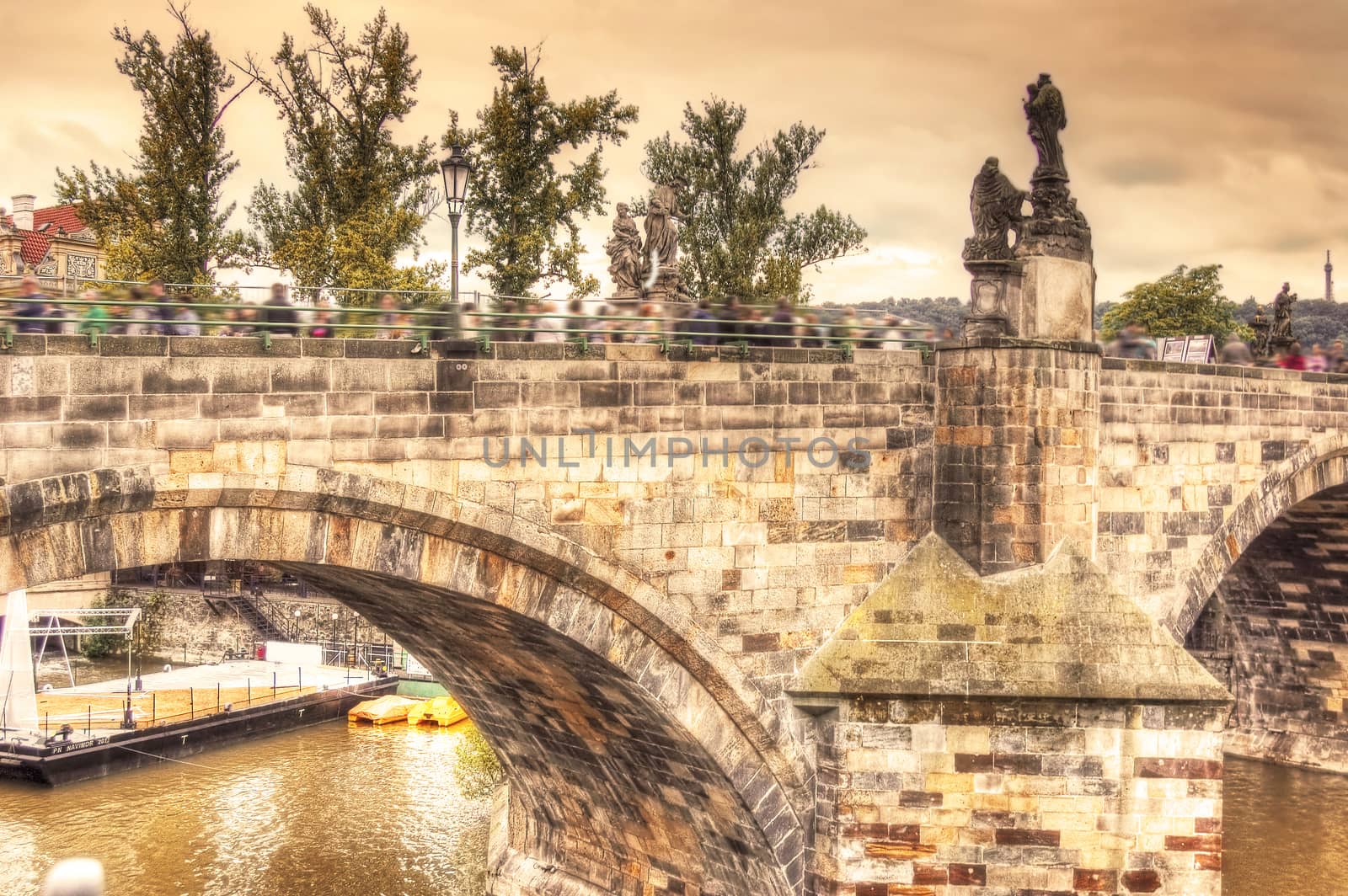 Tourists on Charles bridge in Prague.