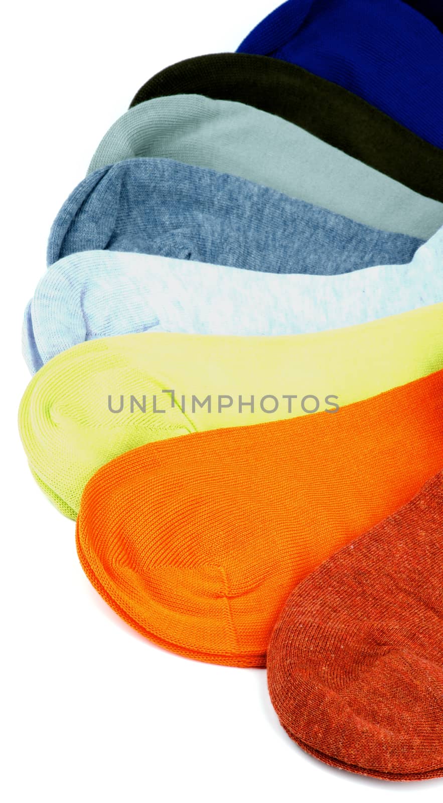 Fan Shaped of Colored Cotton Socks isolated on white background