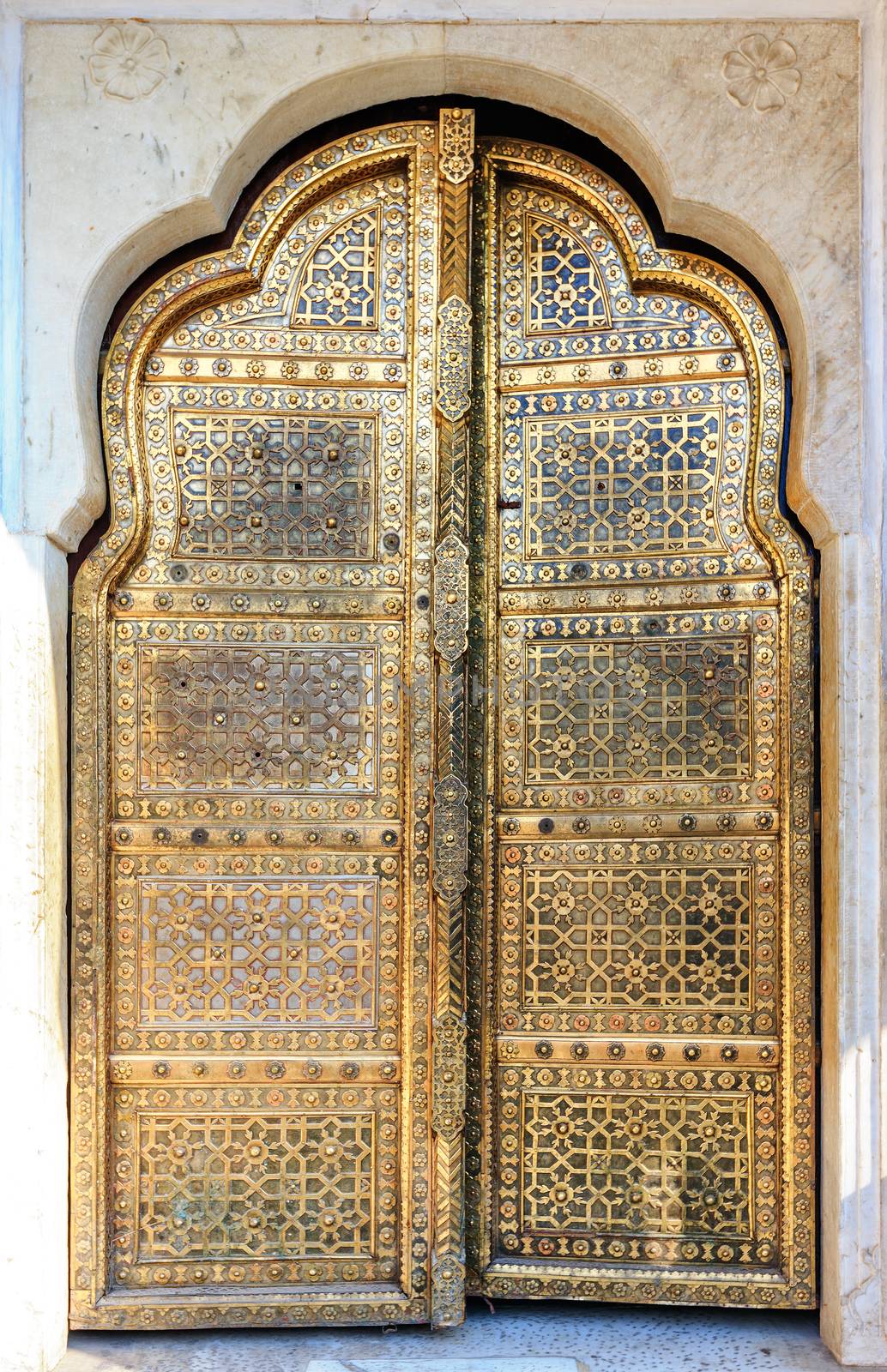 Golden Doors of Hawa Mahal or Palace of Winds in Jaipur, Rajasthan, India, Asia