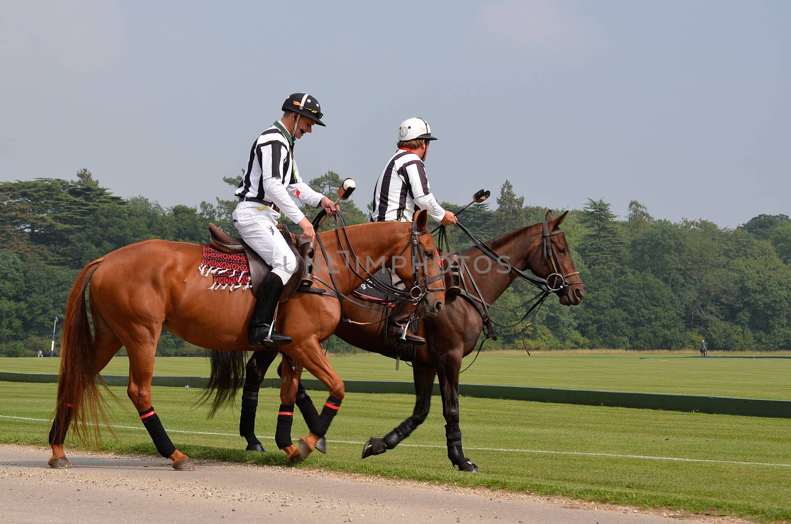 CIRENCESTER, UK – AUGUST 25: Two horse polo umpires on their horses at the Cirencester Park Polo Club in Cirencester, UK on August 25, 2013.