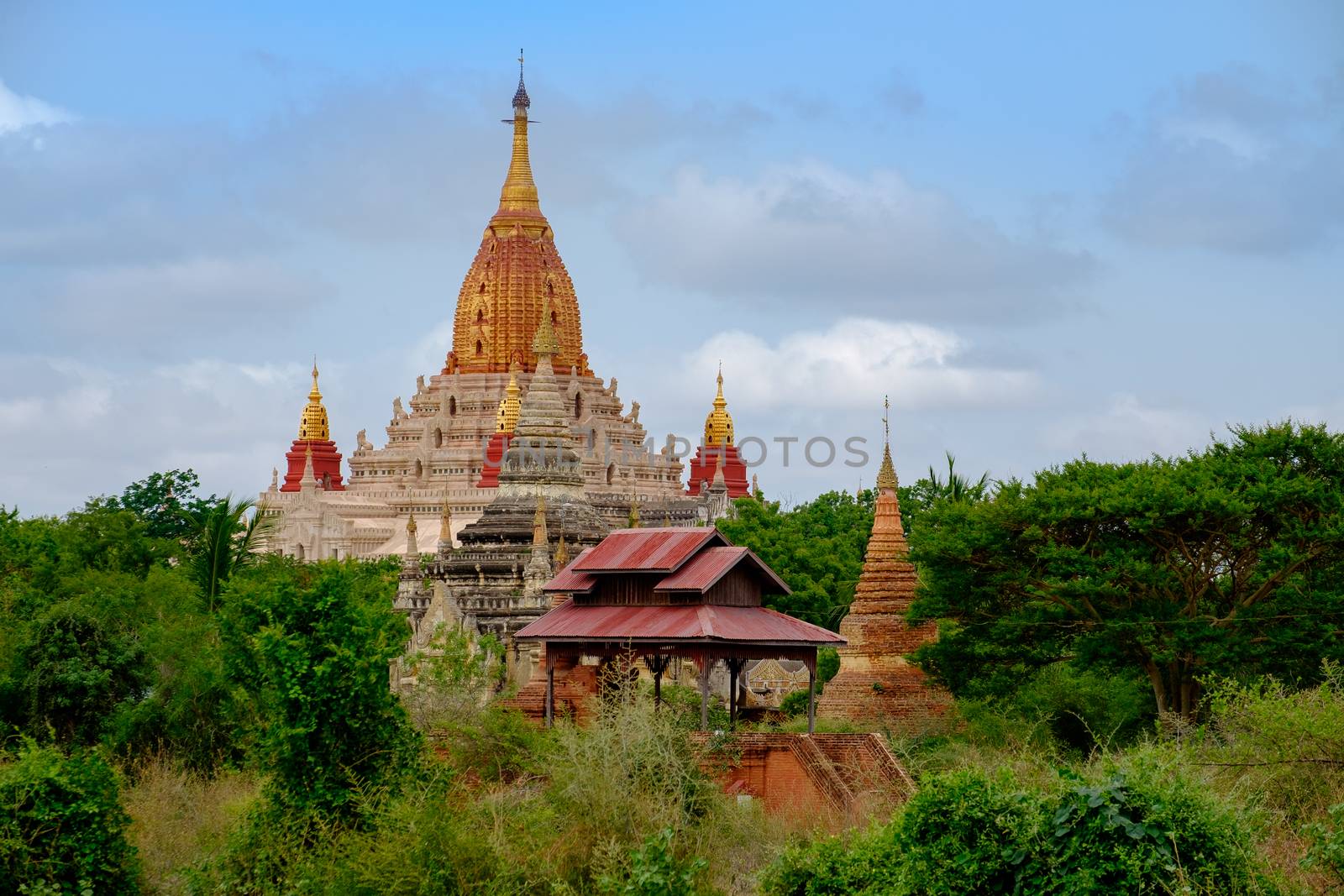 Scenic view of ancient Ananda temple in old Bagan area, Myanmar