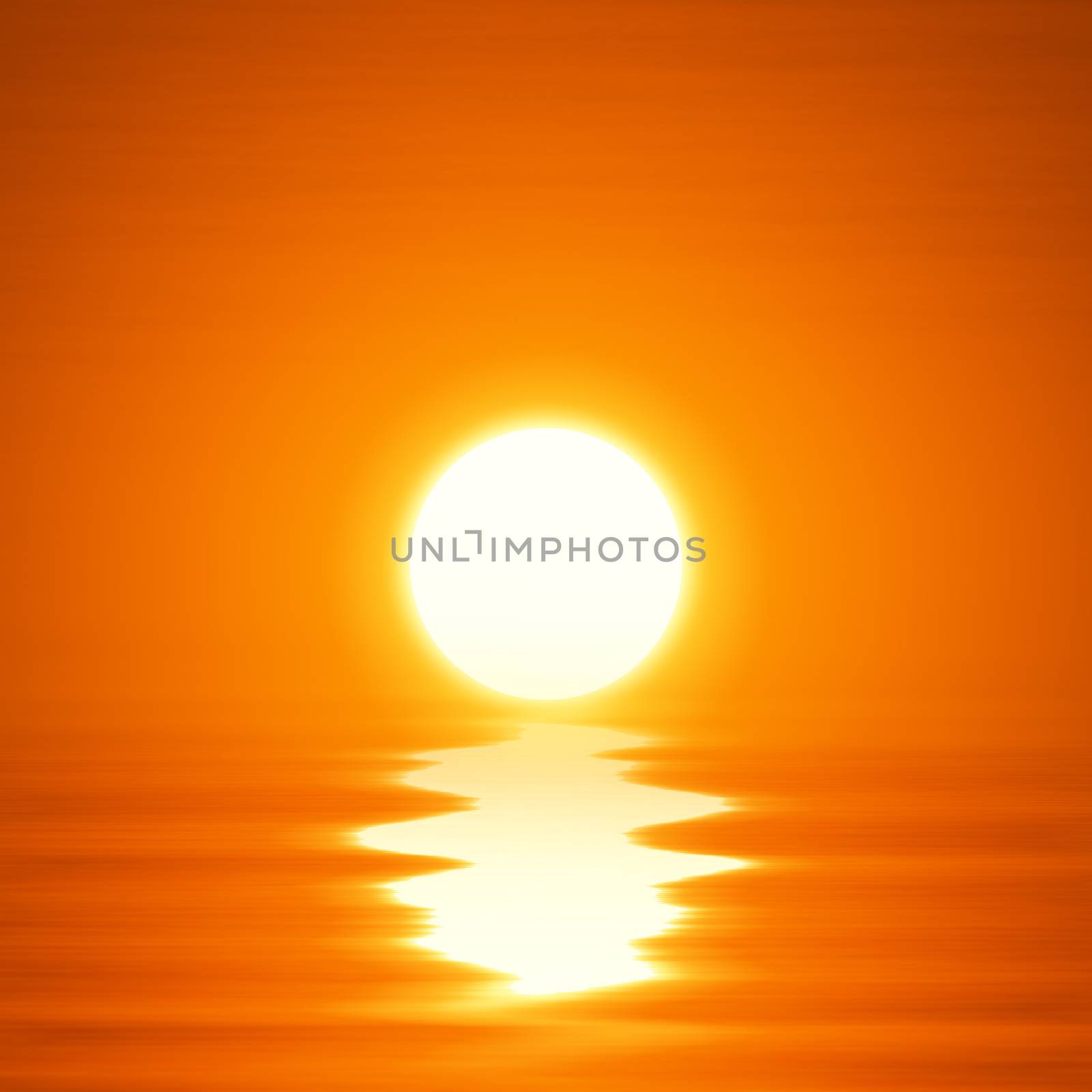 Illustration of a yellow orange sunset with ocean