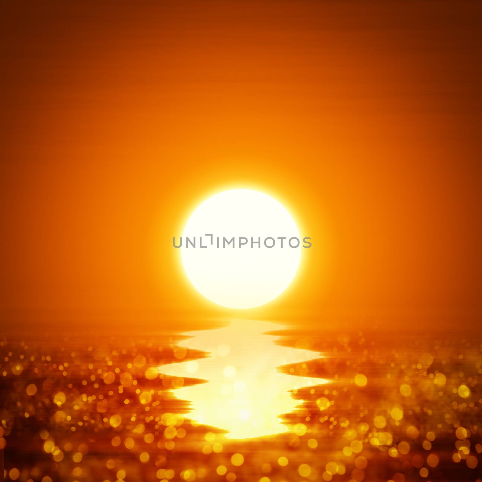 Illustration of a yellow orange sunset with ocean
