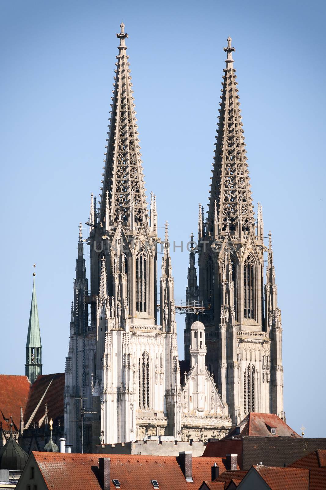 Image of the towers of cathedral in Regensburg, Bavaria, Germany