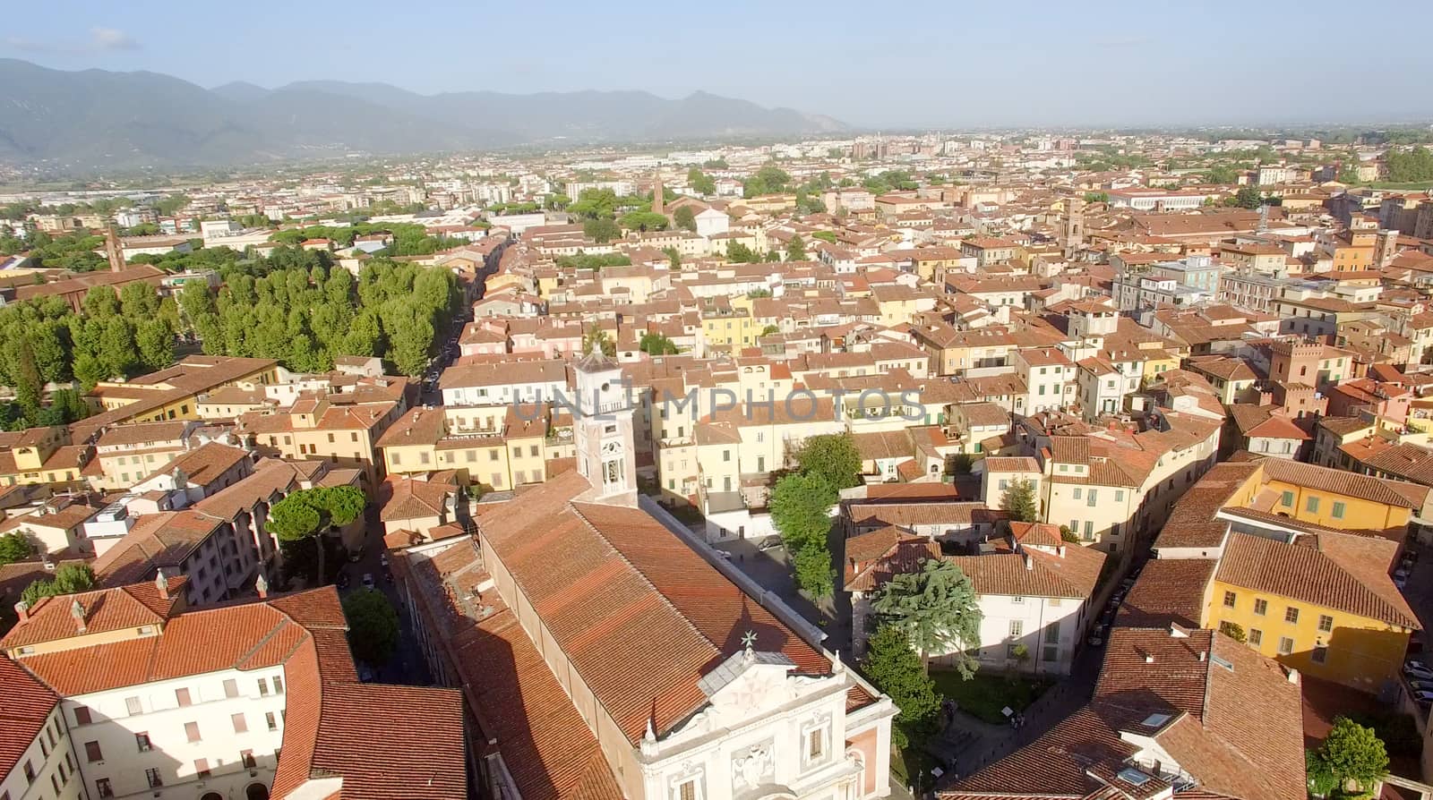 Pisa, Italy. Aerial view of city streets.