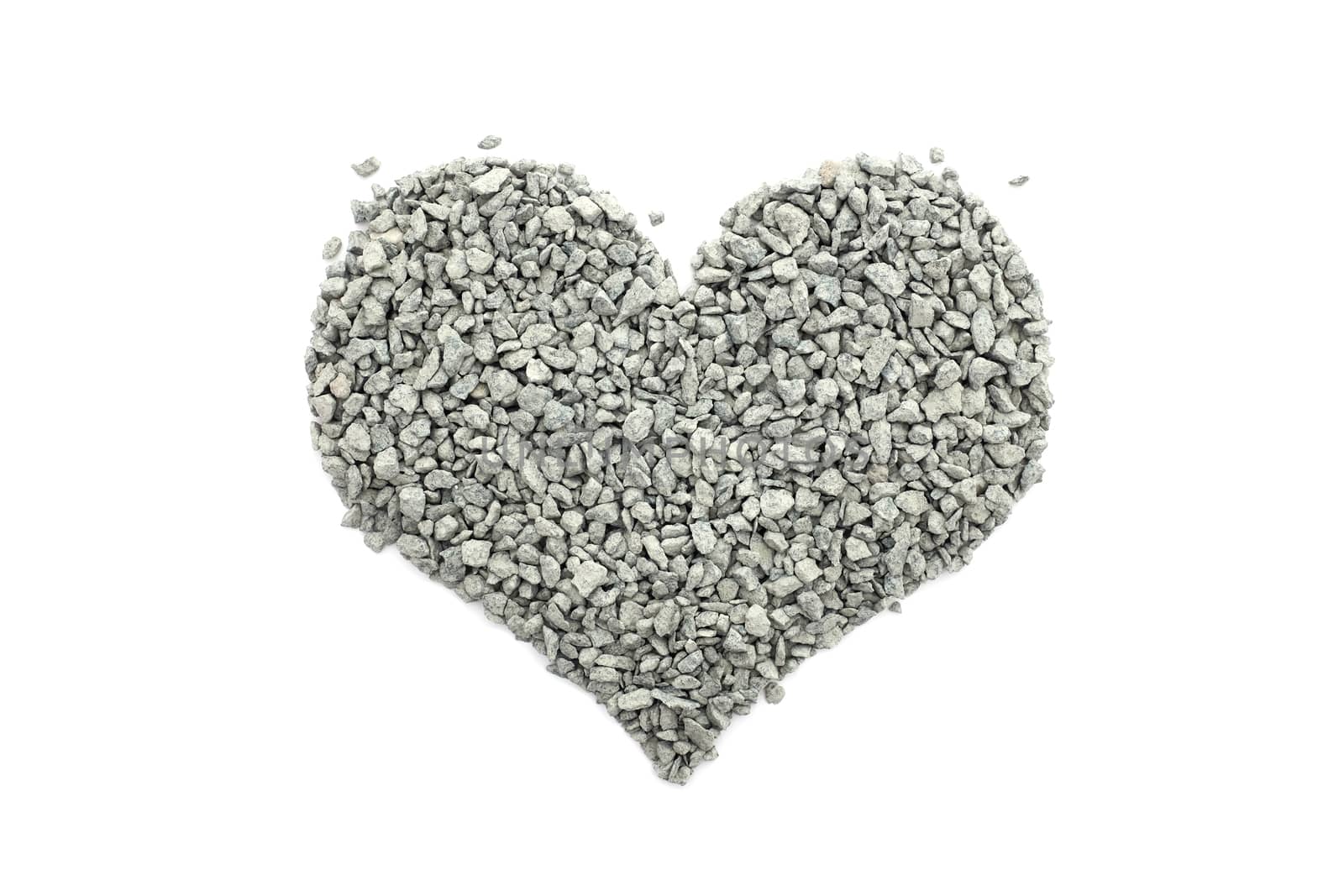Cambrian green small stones in a heart shape, isolated on a white background