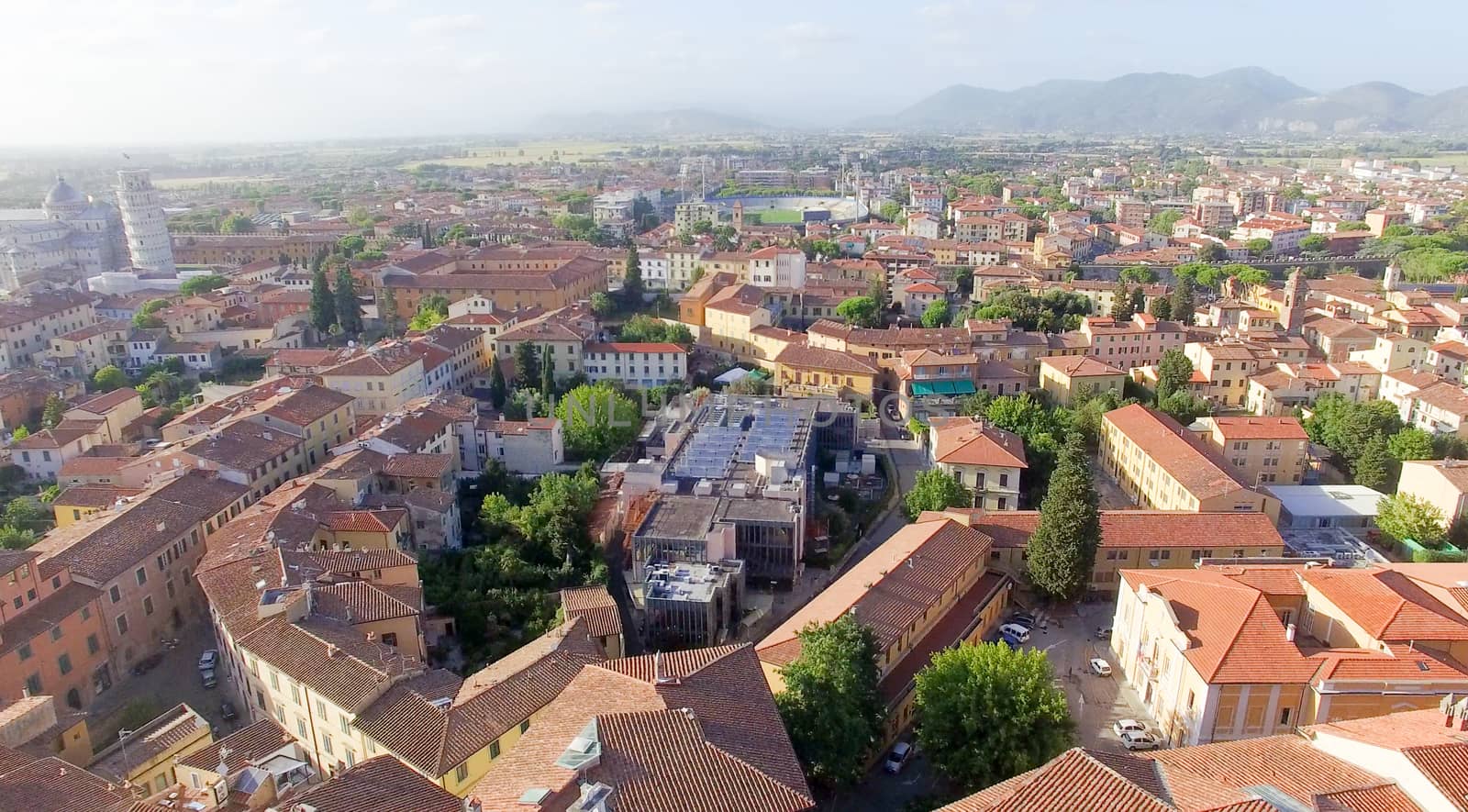 Pisa, Italy. Stunning aerial view of city skyline at dusk by jovannig