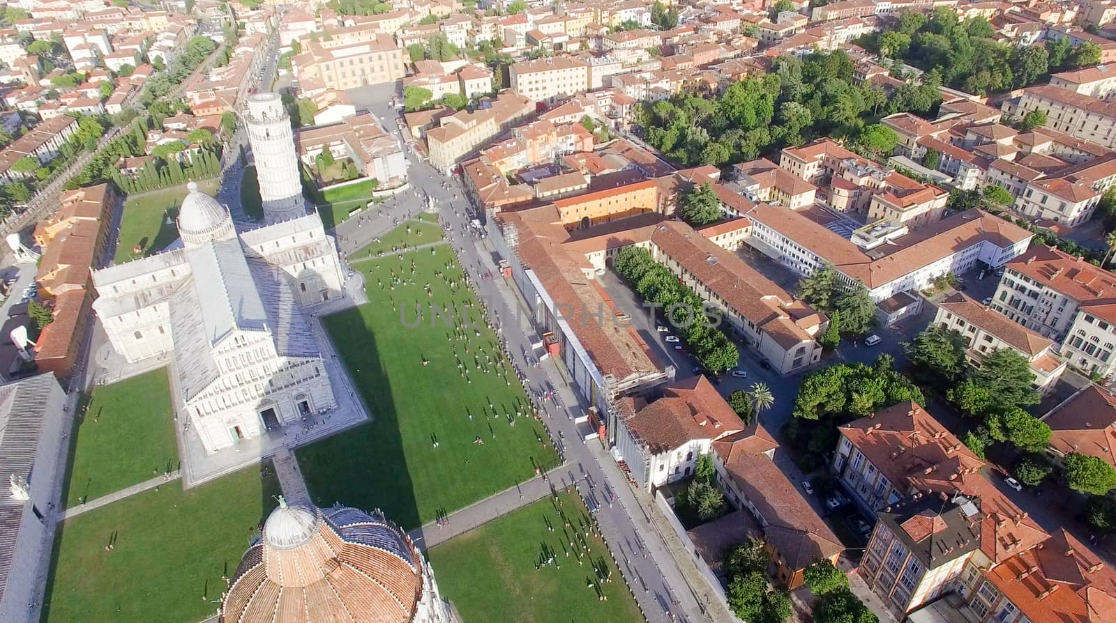 Pisa, Italy. Stunning aerial view of city skyline at dusk by jovannig