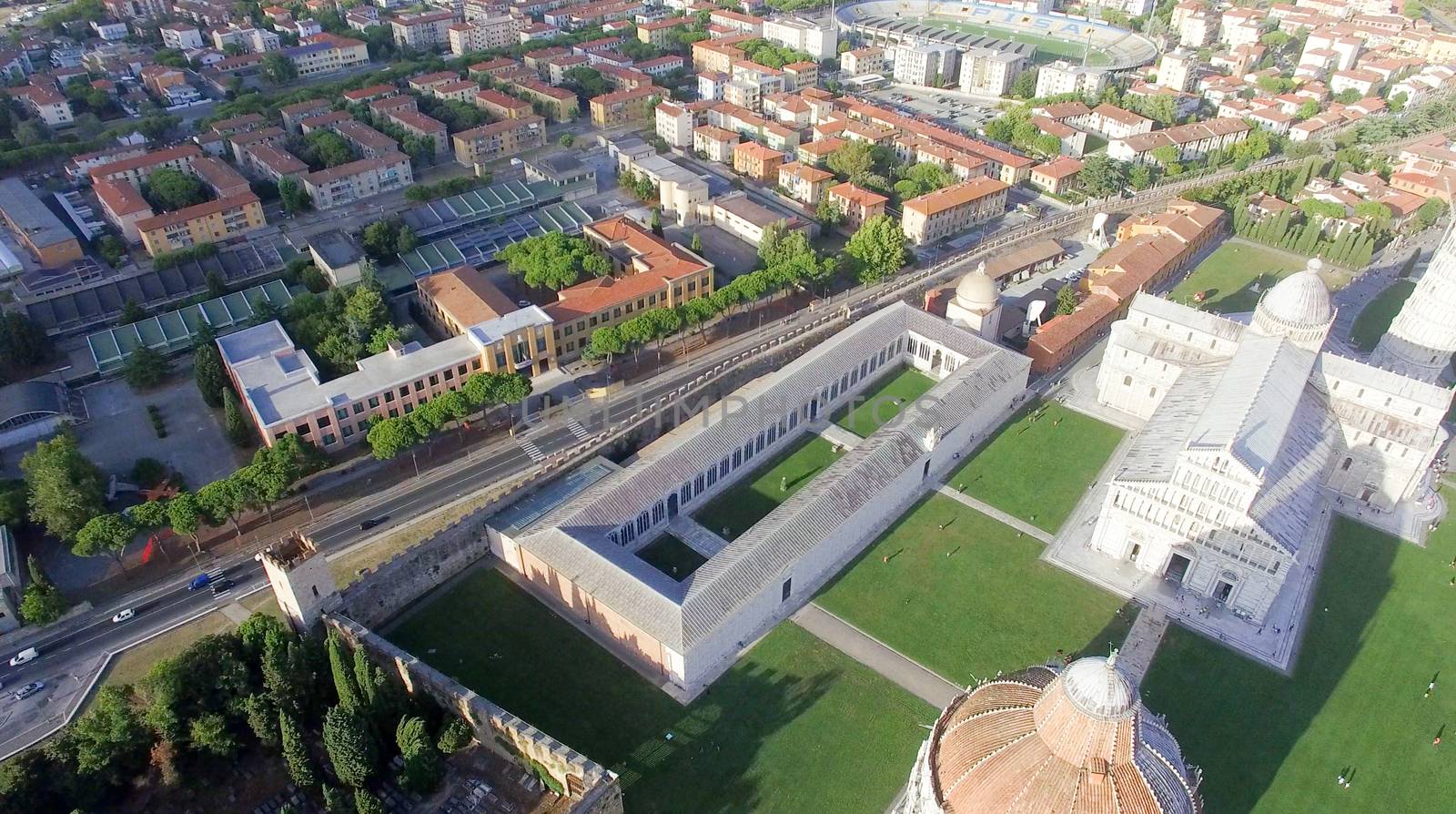 Pisa, Italy. Aerial view of city streets.